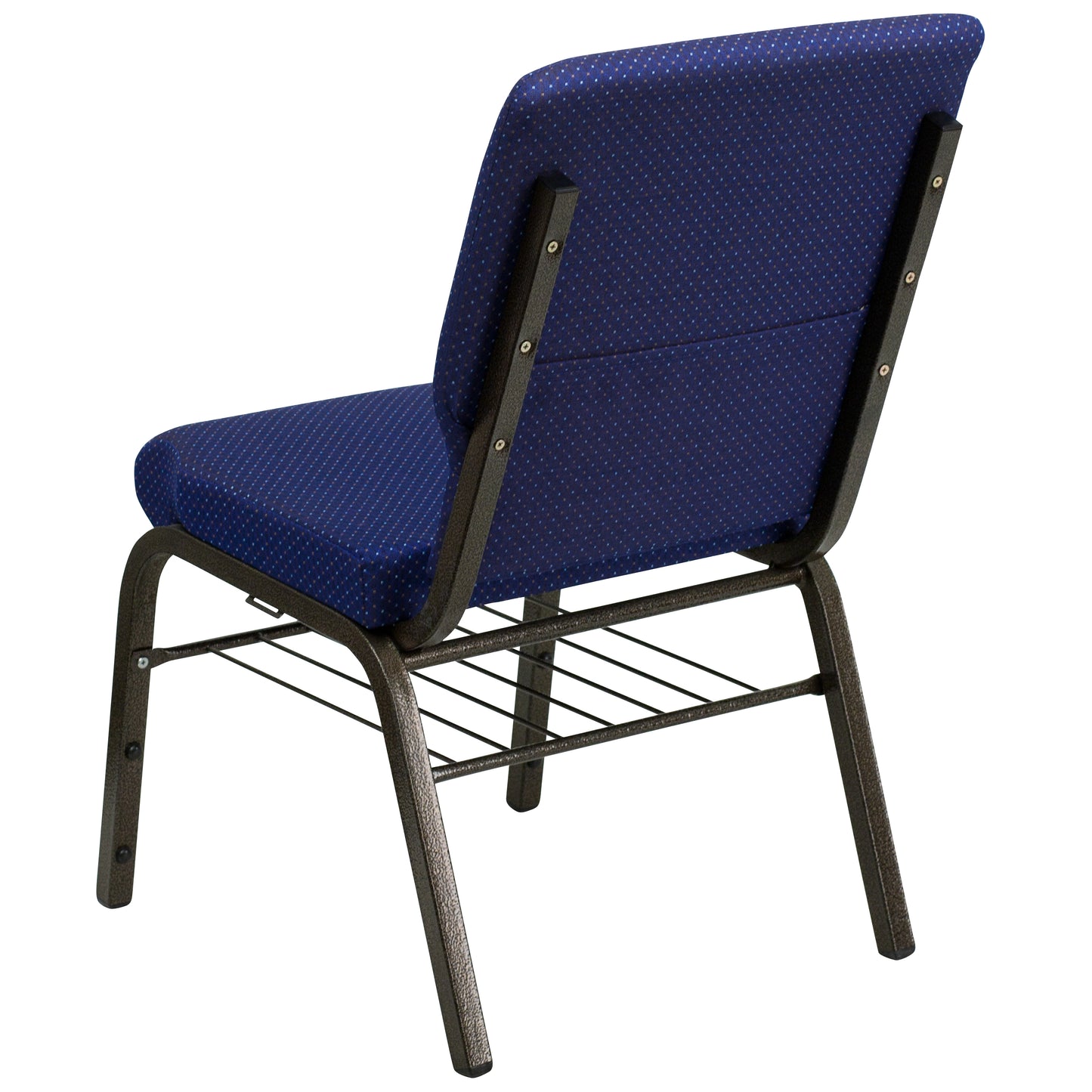 HERCULES Series 18.5''W Church Chair in Navy Blue Patterned Fabric with Book Rack - Gold Vein Frame Navy Blue Patterned Fabric/Gold Vein Frame