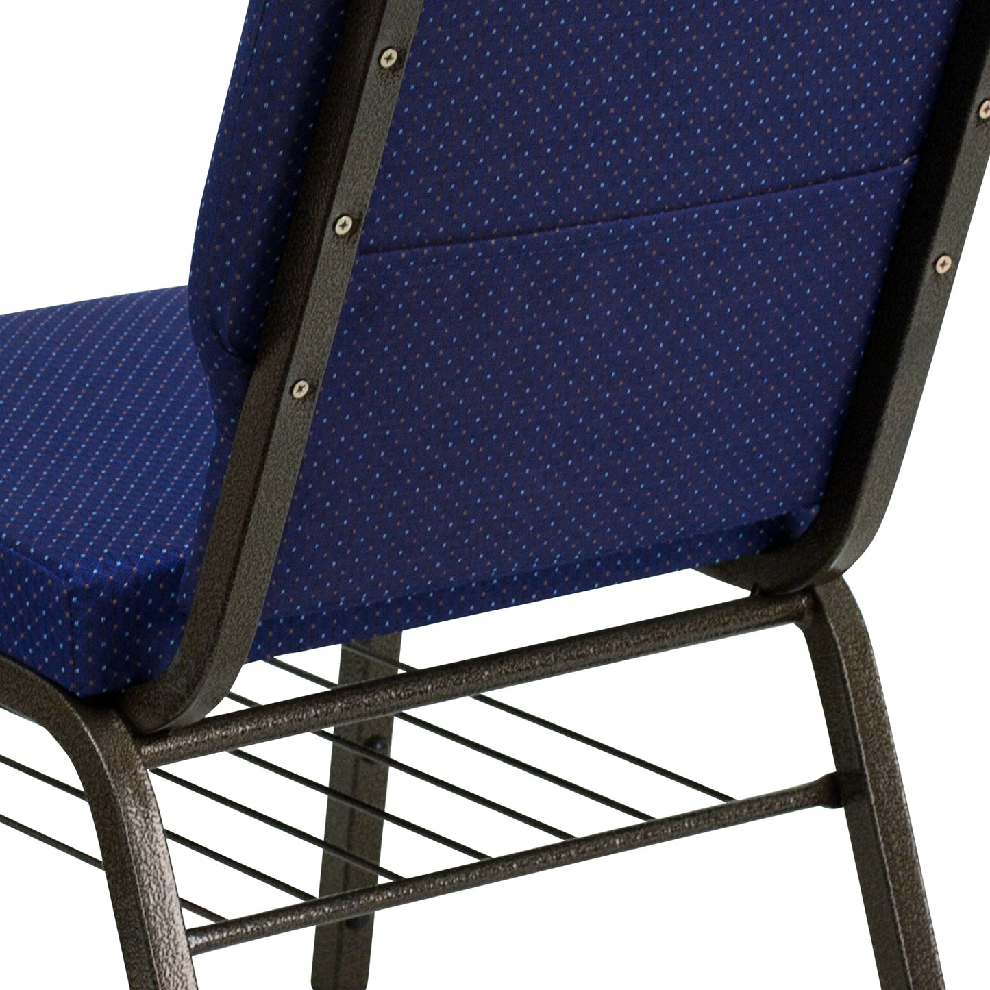 HERCULES Series 18.5''W Church Chair in Navy Blue Patterned Fabric with Book Rack - Gold Vein Frame Navy Blue Patterned Fabric/Gold Vein Frame