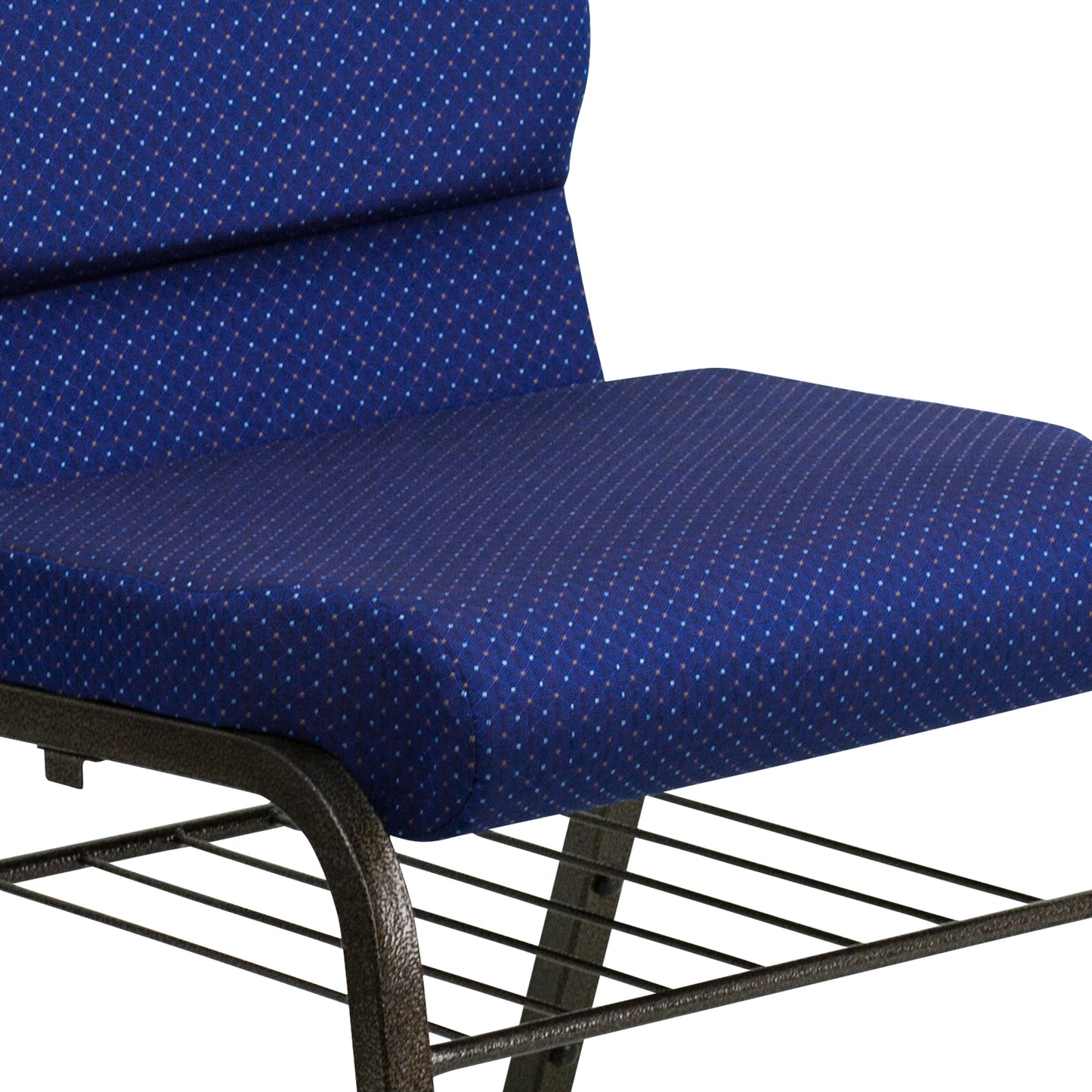 HERCULES Series 18.5''W Church Chair in Navy Blue Patterned Fabric with Book Rack - Gold Vein Frame Navy Blue Patterned Fabric/Gold Vein Frame