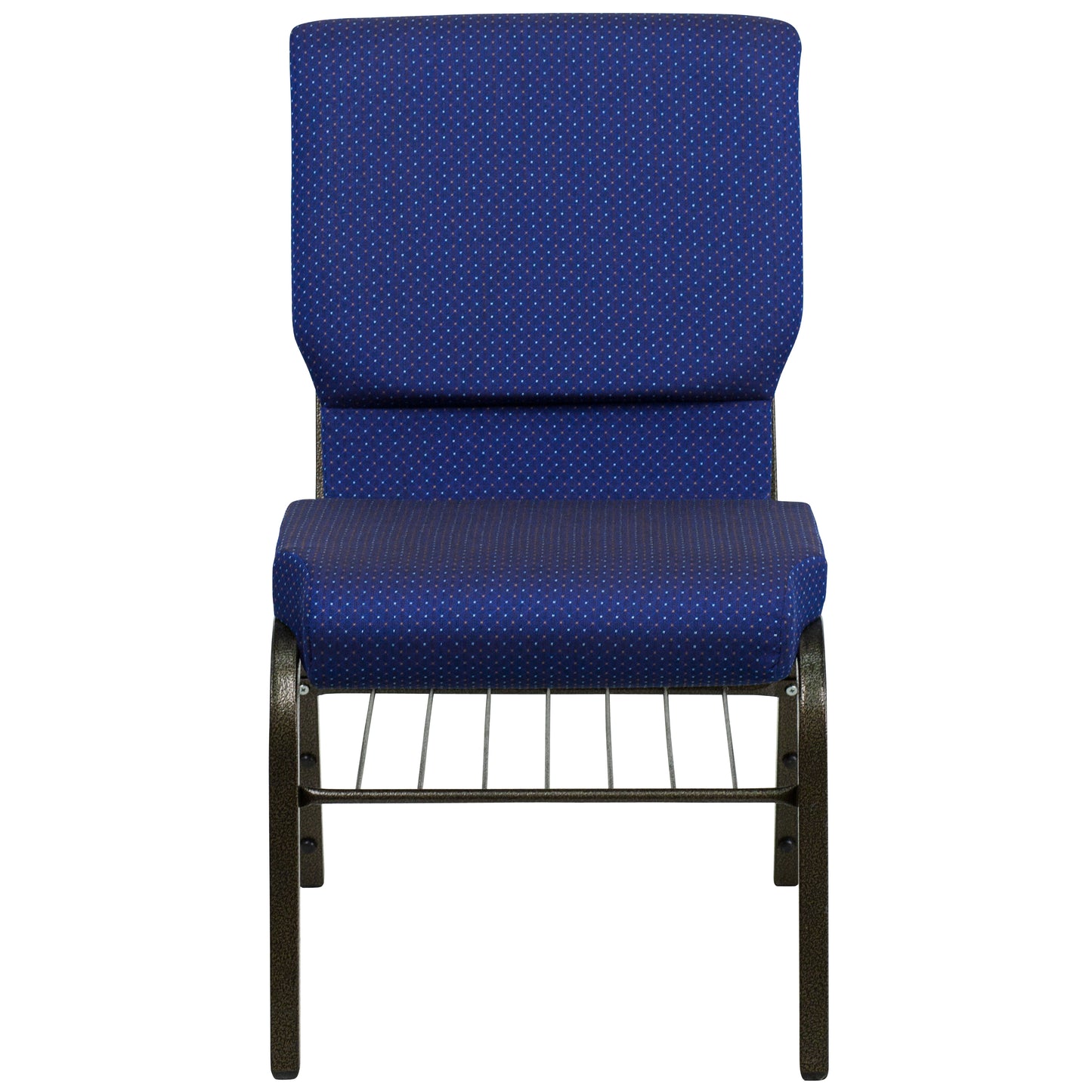 HERCULES Series 18.5''W Church Chair in Navy Blue Patterned Fabric with Book Rack - Gold Vein Frame Navy Blue Patterned Fabric/Gold Vein Frame