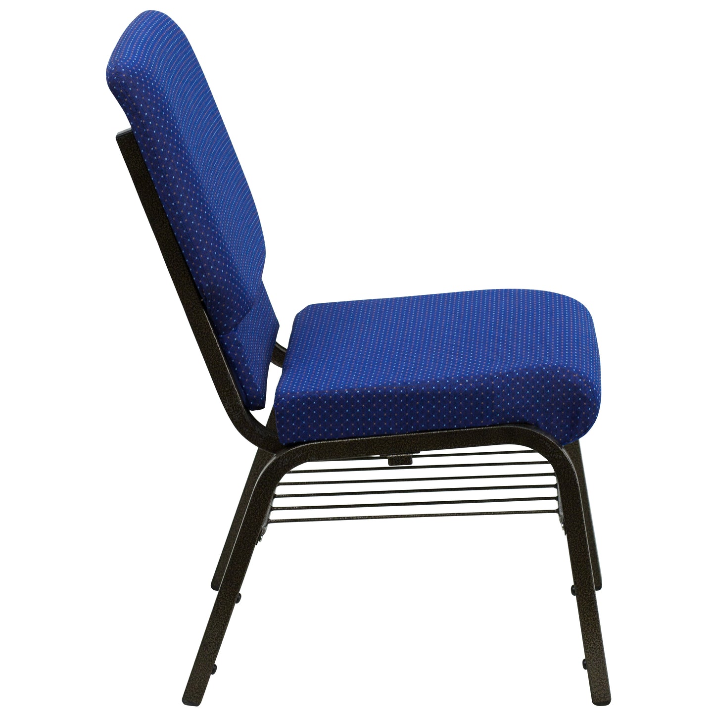 HERCULES Series 18.5''W Church Chair in Navy Blue Patterned Fabric with Book Rack - Gold Vein Frame Navy Blue Patterned Fabric/Gold Vein Frame