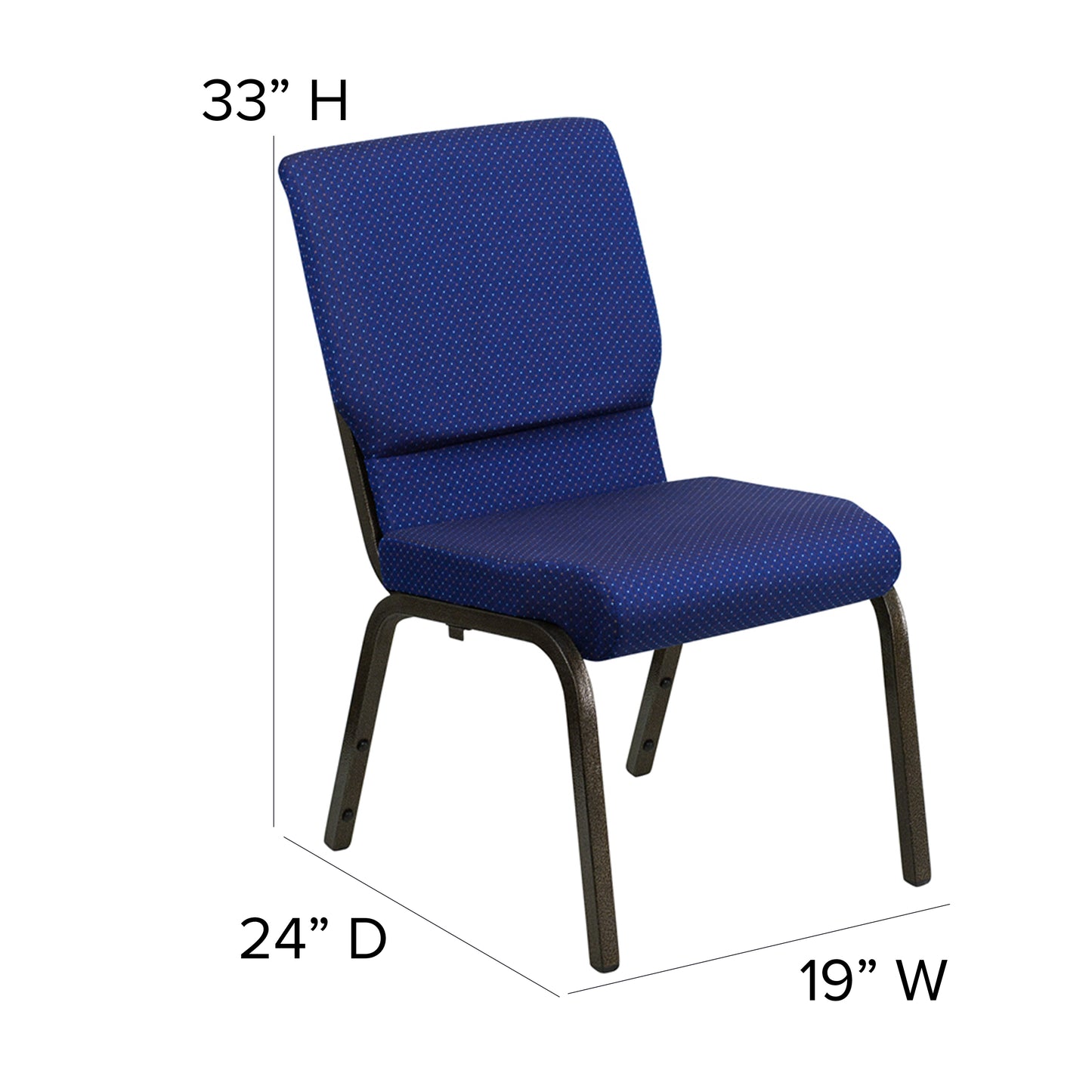 HERCULES Series 18.5''W Stacking Church Chair in Navy Blue Patterned Fabric - Gold Vein Frame Navy Blue Patterned Fabric/Gold Vein Frame