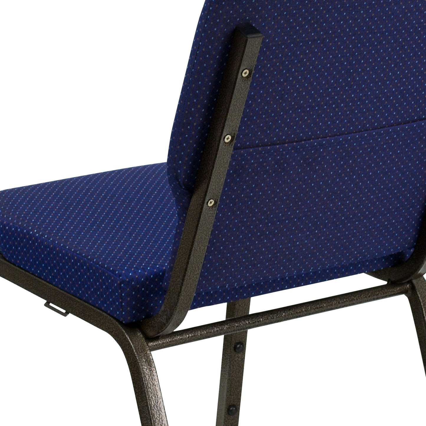 HERCULES Series 18.5''W Stacking Church Chair in Navy Blue Patterned Fabric - Gold Vein Frame Navy Blue Patterned Fabric/Gold Vein Frame