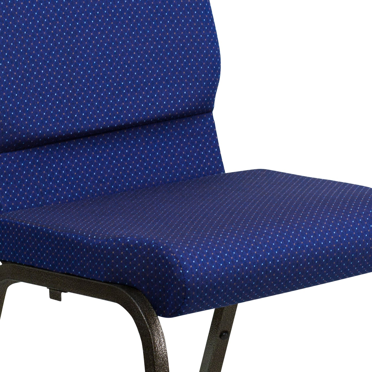 HERCULES Series 18.5''W Stacking Church Chair in Navy Blue Patterned Fabric - Gold Vein Frame Navy Blue Patterned Fabric/Gold Vein Frame