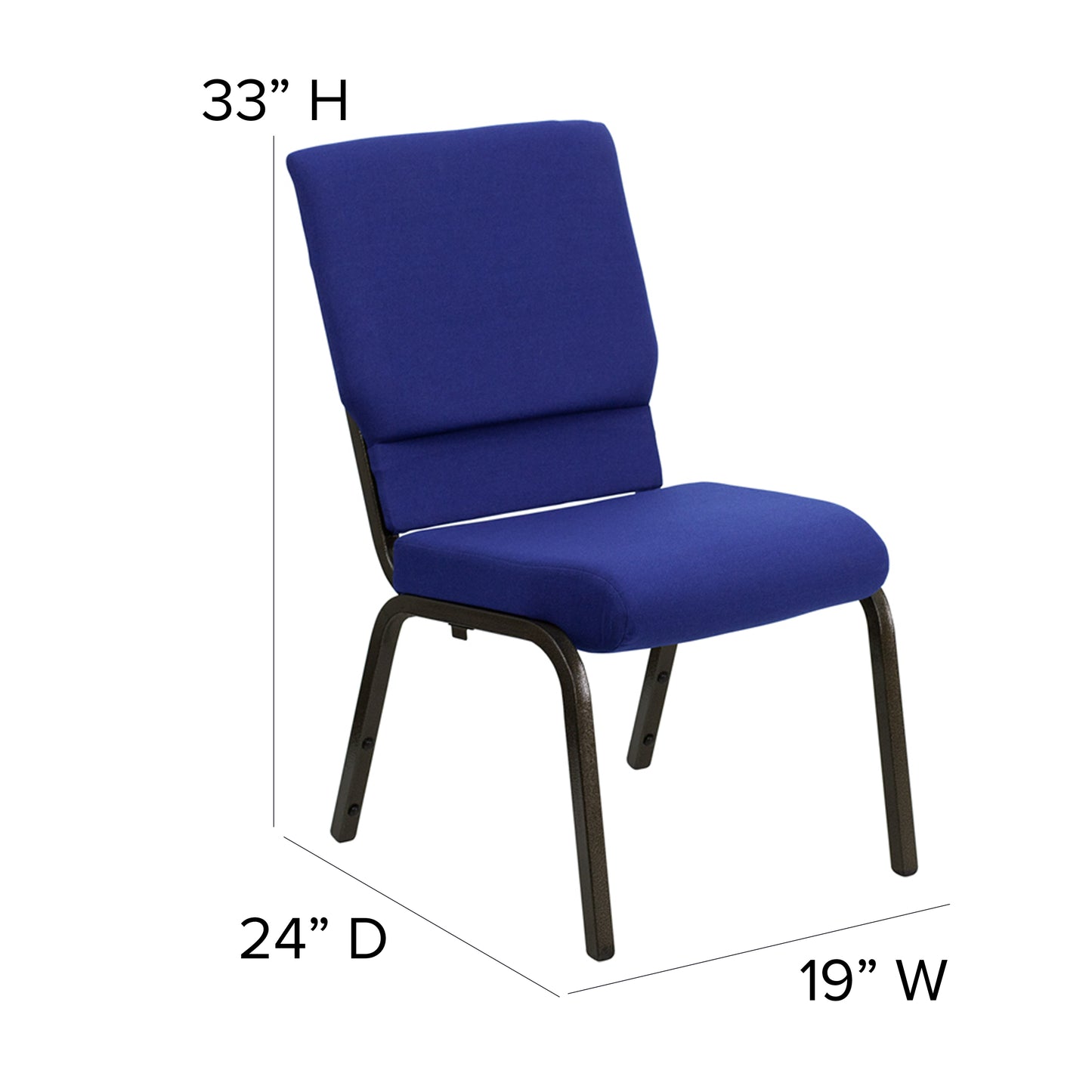 HERCULES Series 18.5''W Stacking Church Chair in Navy Blue Fabric - Gold Vein Frame Navy Blue Fabric/Gold Vein Frame