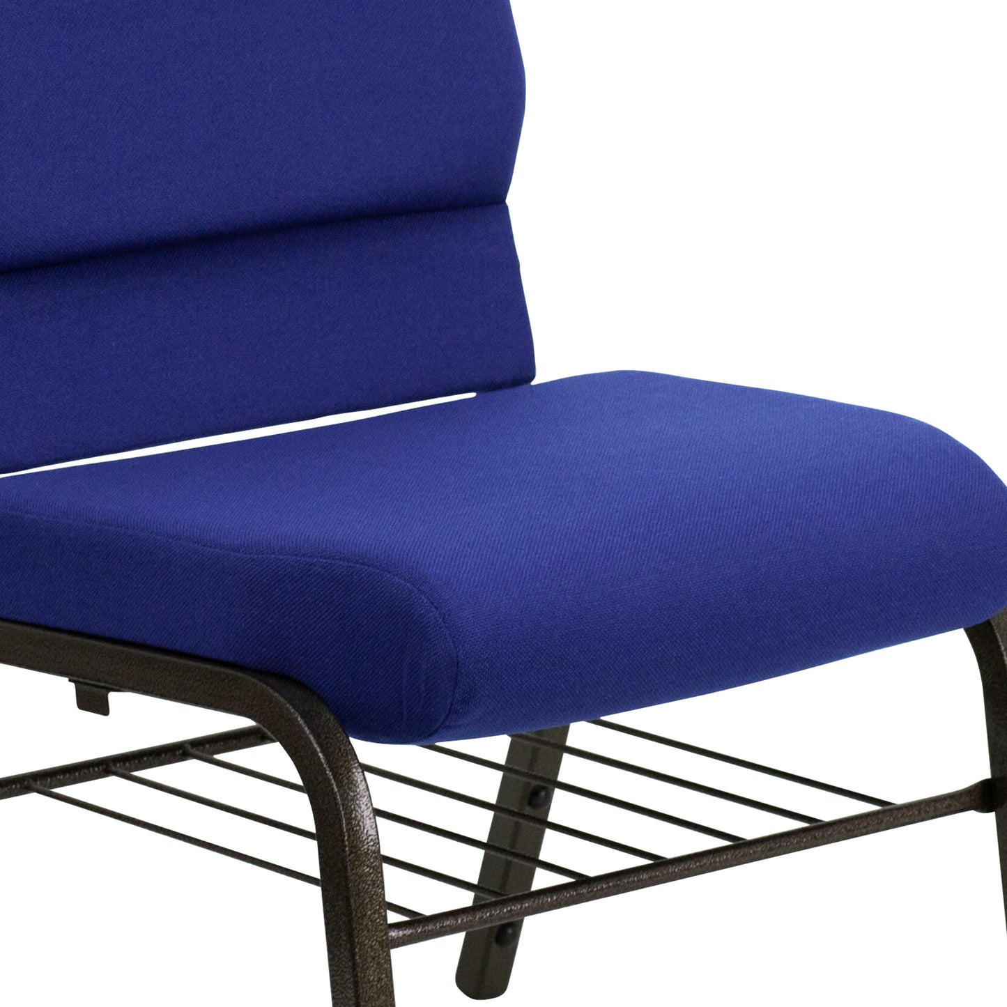HERCULES Series 18.5''W Stacking Church Chair in Navy Blue Fabric - Gold Vein Frame Navy Blue Fabric/Gold Vein Frame