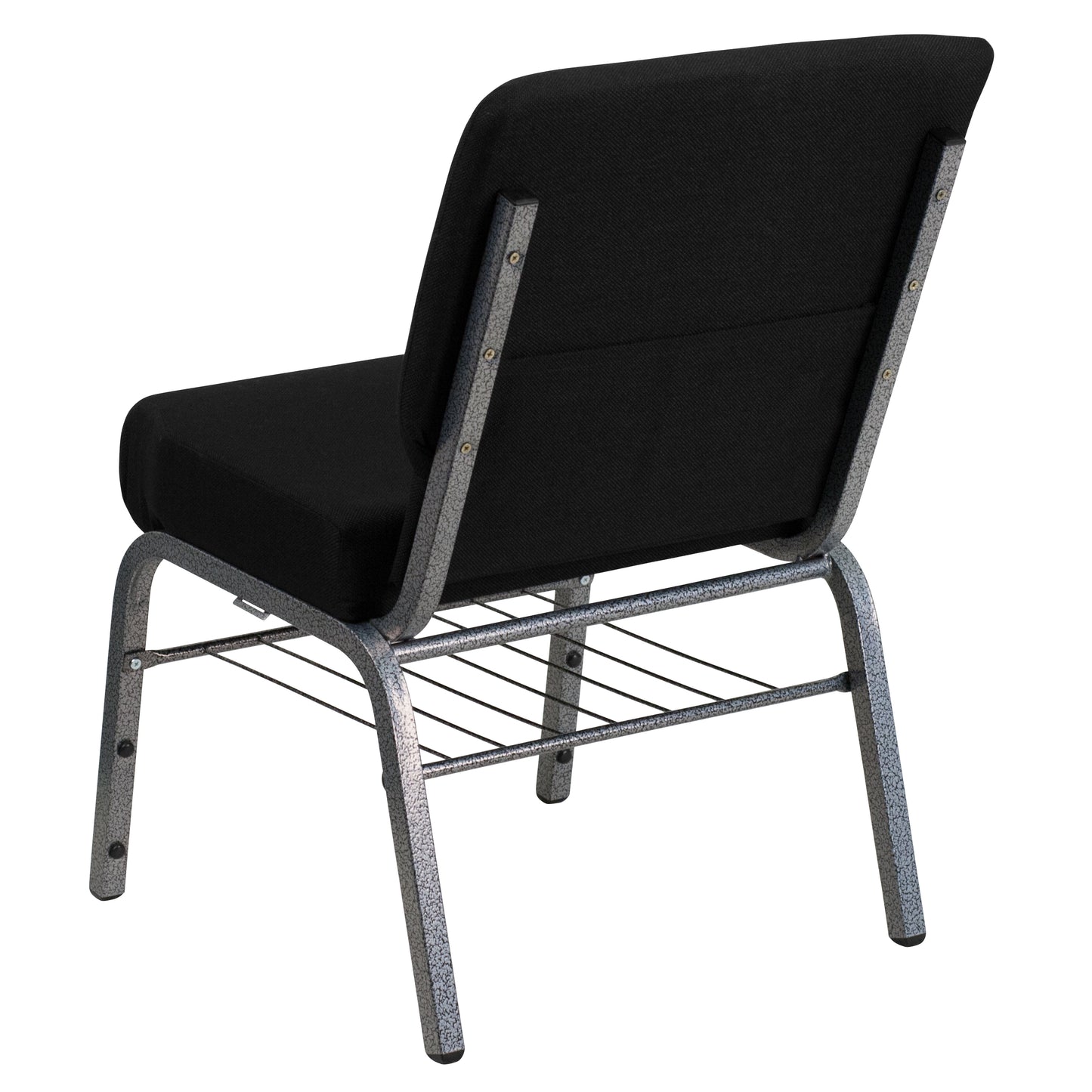 HERCULES Series 21''W Church Chair in Black Fabric with Book Rack - Silver Vein Frame Black Fabric/Silver Vein Frame