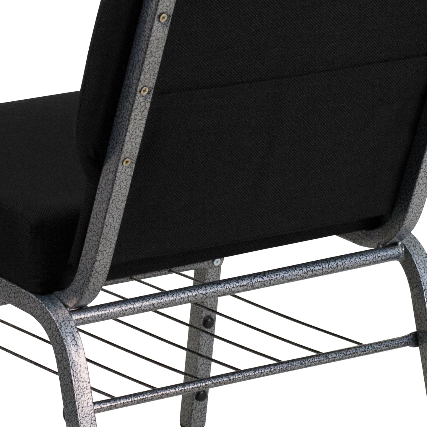 HERCULES Series 21''W Church Chair in Black Fabric with Book Rack - Silver Vein Frame Black Fabric/Silver Vein Frame