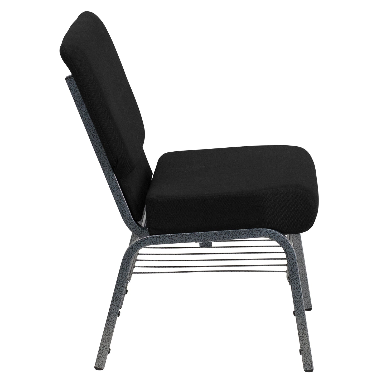 HERCULES Series 21''W Church Chair in Black Fabric with Book Rack - Silver Vein Frame Black Fabric/Silver Vein Frame