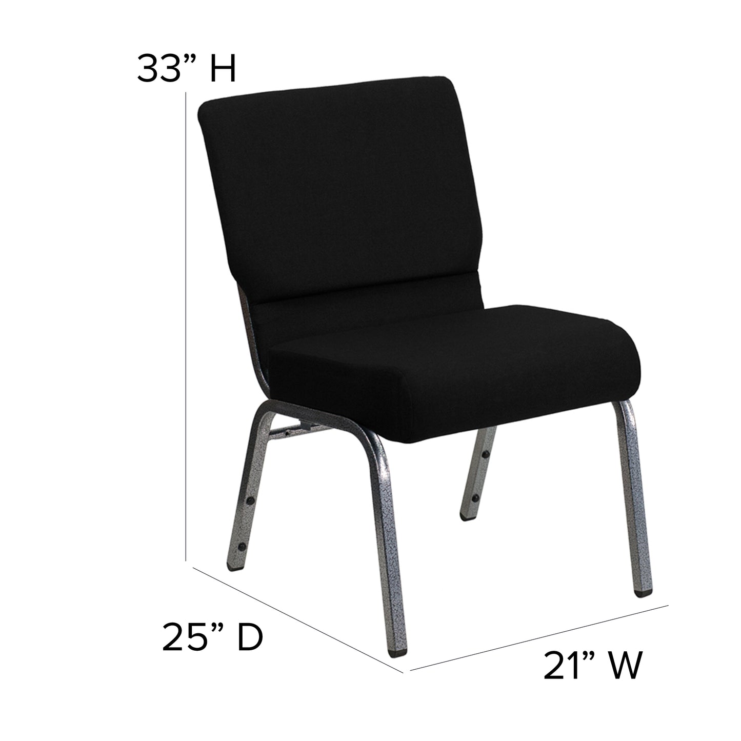 HERCULES Series 21''W Stacking Church Chair in Black Fabric - Silver Vein Frame Black Fabric/Silver Vein Frame