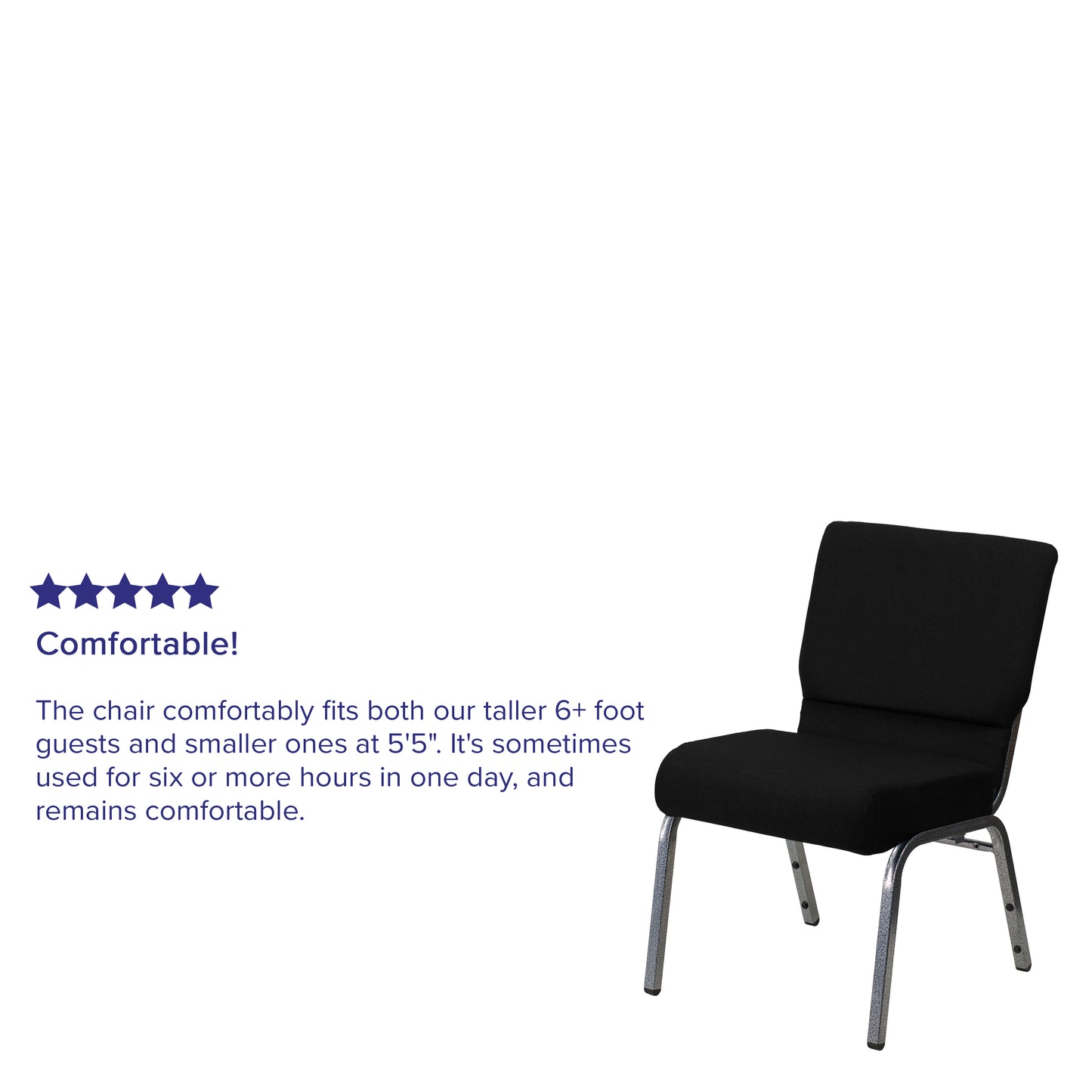 HERCULES Series 21''W Stacking Church Chair in Black Fabric - Silver Vein Frame Black Fabric/Silver Vein Frame