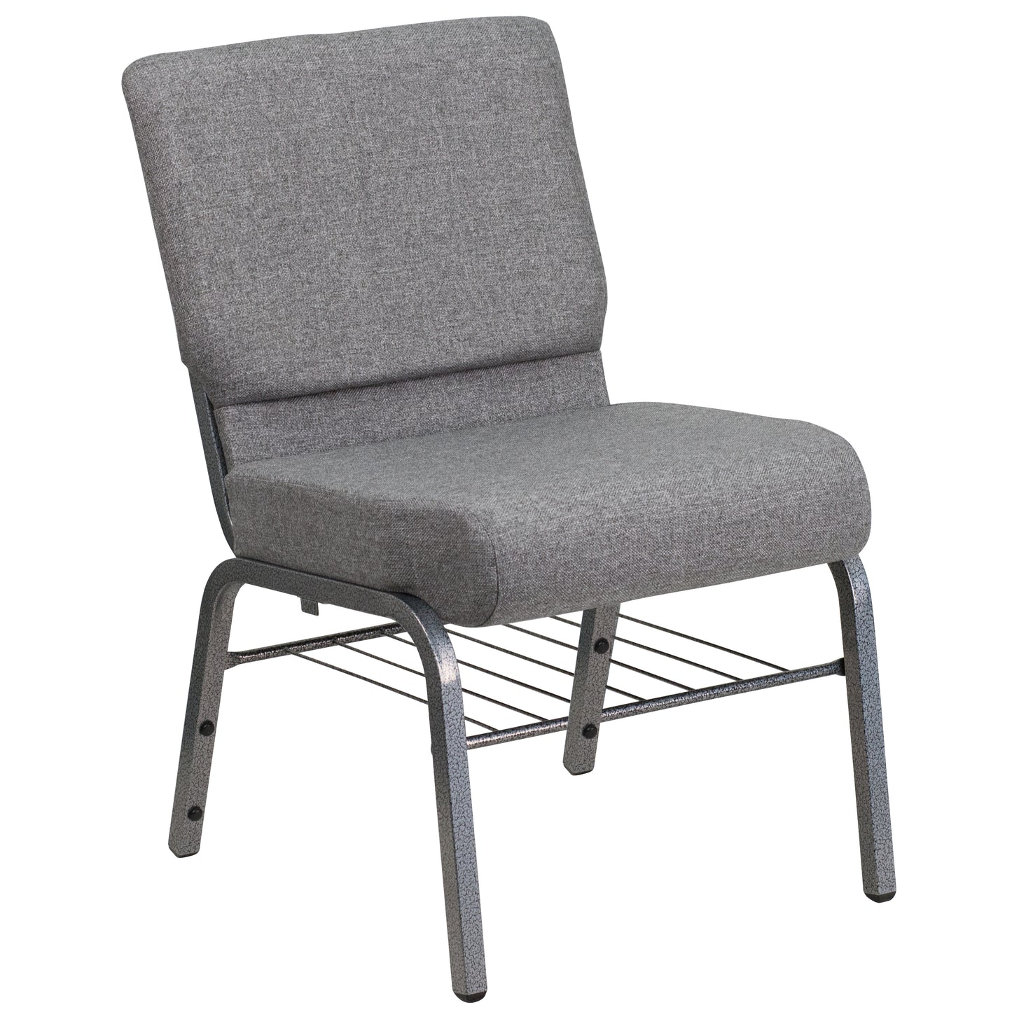 HERCULES Series 21''W Church Chair in Gray Fabric with Book Rack - Silver Vein Frame Gray Fabric/Silver Vein Frame