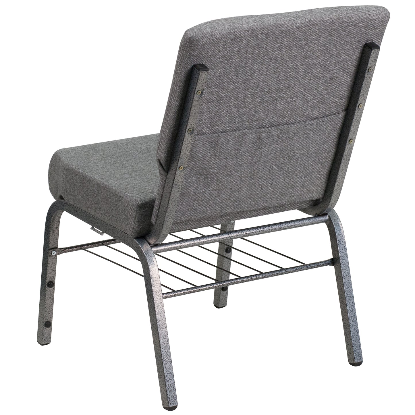 HERCULES Series 21''W Church Chair in Gray Fabric with Book Rack - Silver Vein Frame Gray Fabric/Silver Vein Frame