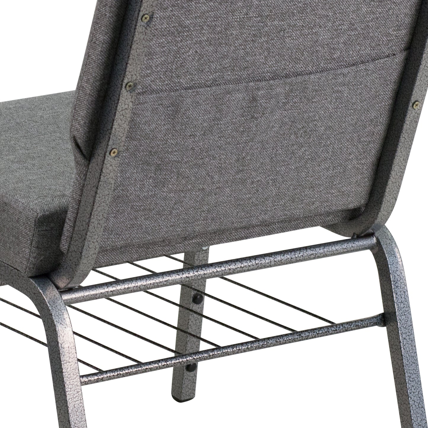 HERCULES Series 21''W Church Chair in Gray Fabric with Book Rack - Silver Vein Frame Gray Fabric/Silver Vein Frame