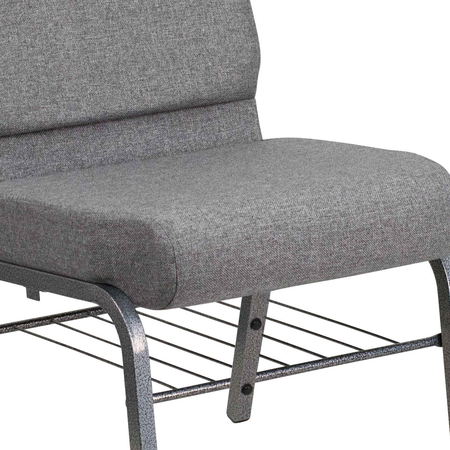HERCULES Series 21''W Church Chair in Gray Fabric with Book Rack - Silver Vein Frame Gray Fabric/Silver Vein Frame