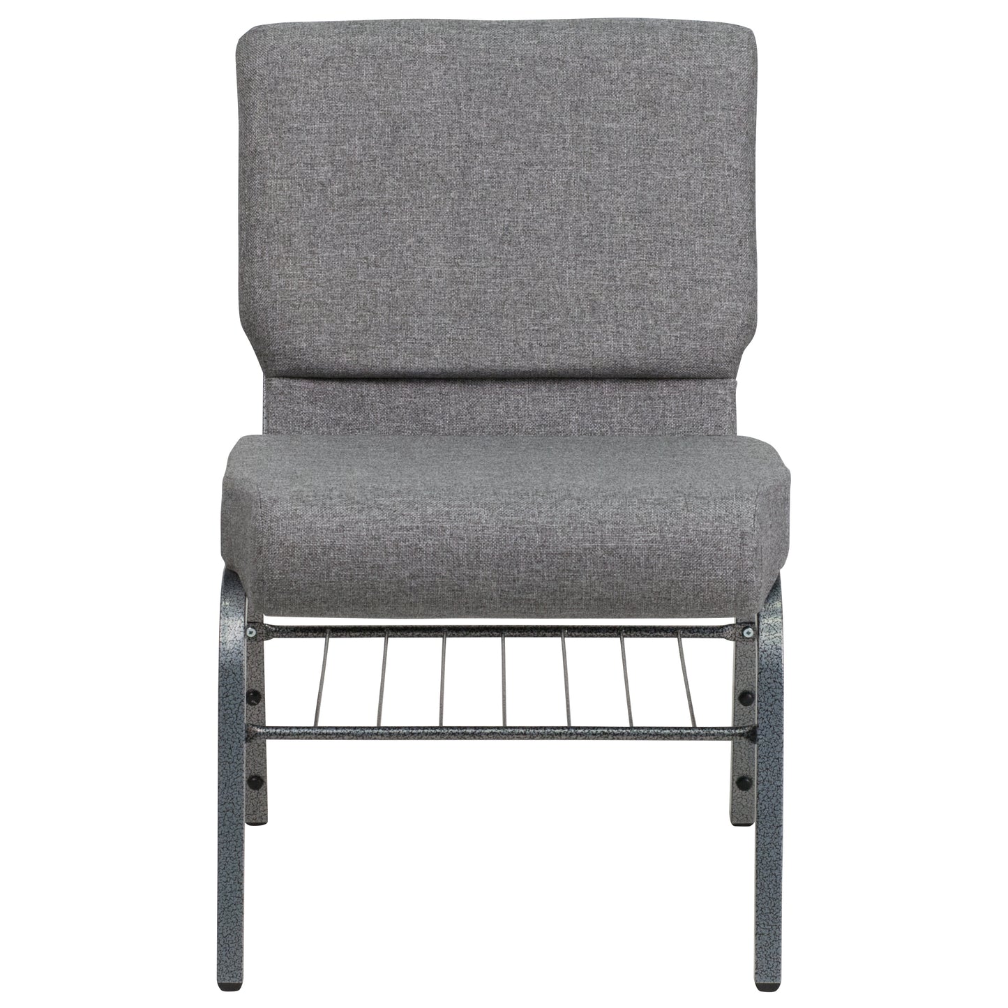 HERCULES Series 21''W Church Chair in Gray Fabric with Book Rack - Silver Vein Frame Gray Fabric/Silver Vein Frame
