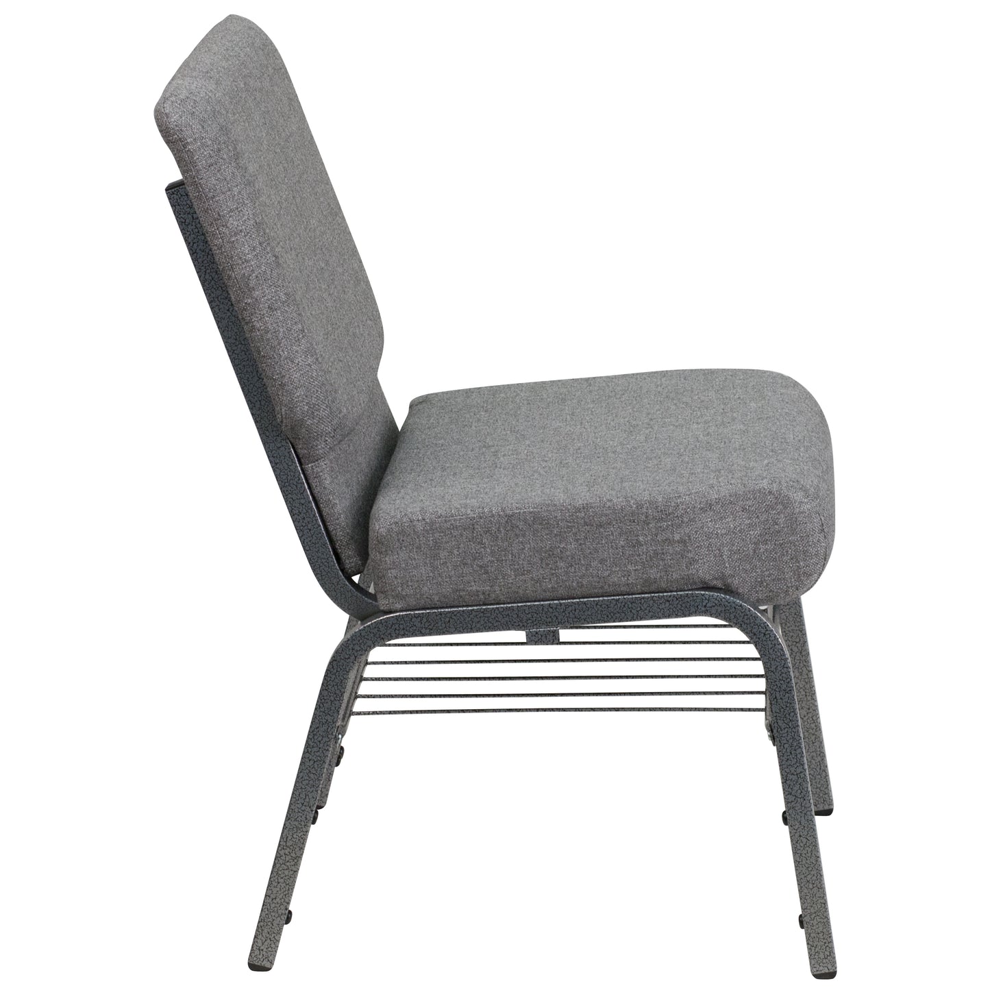HERCULES Series 21''W Church Chair in Gray Fabric with Book Rack - Silver Vein Frame Gray Fabric/Silver Vein Frame
