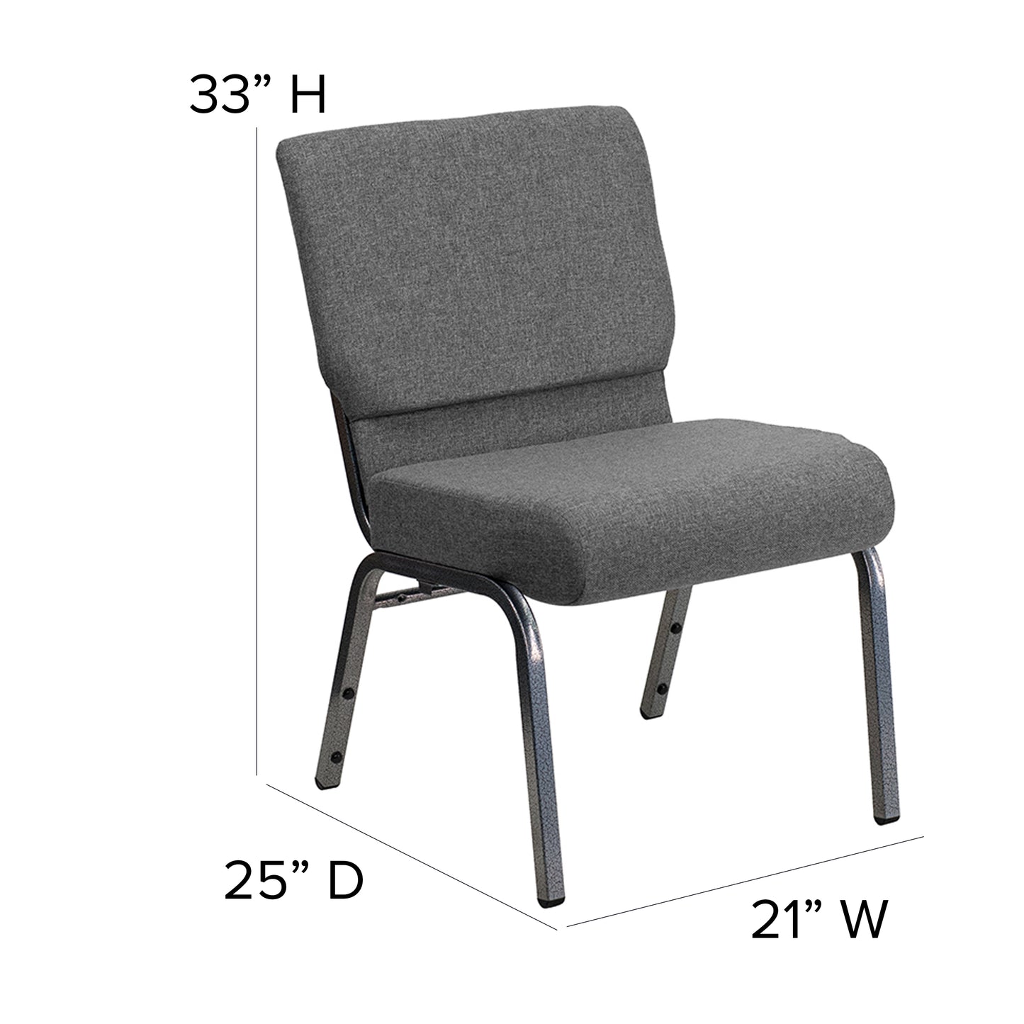 HERCULES Series 21''W Stacking Church Chair in Gray Fabric - Silver Vein Frame Gray Fabric/Silver Vein Frame