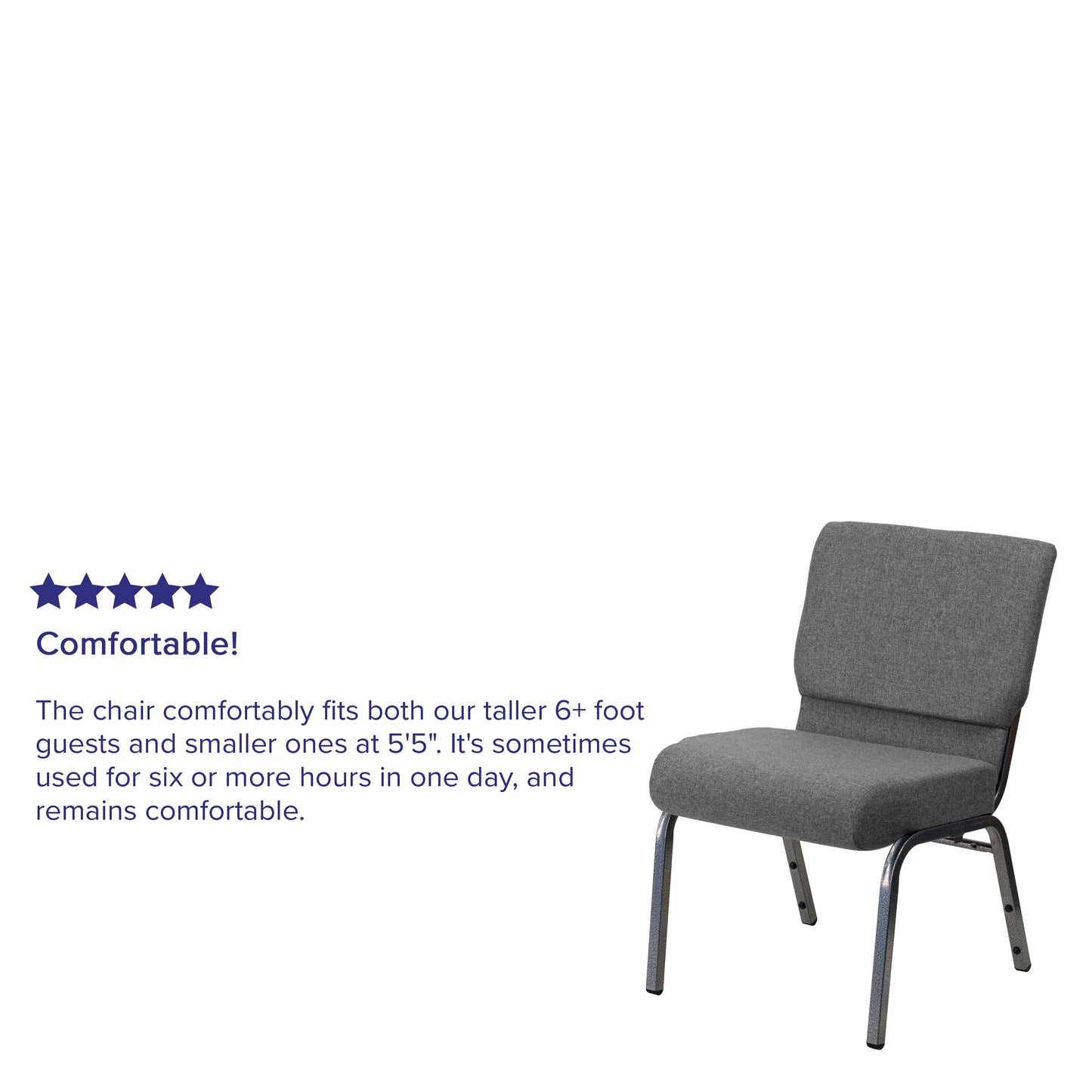 HERCULES Series 21''W Stacking Church Chair in Gray Fabric - Silver Vein Frame Gray Fabric/Silver Vein Frame