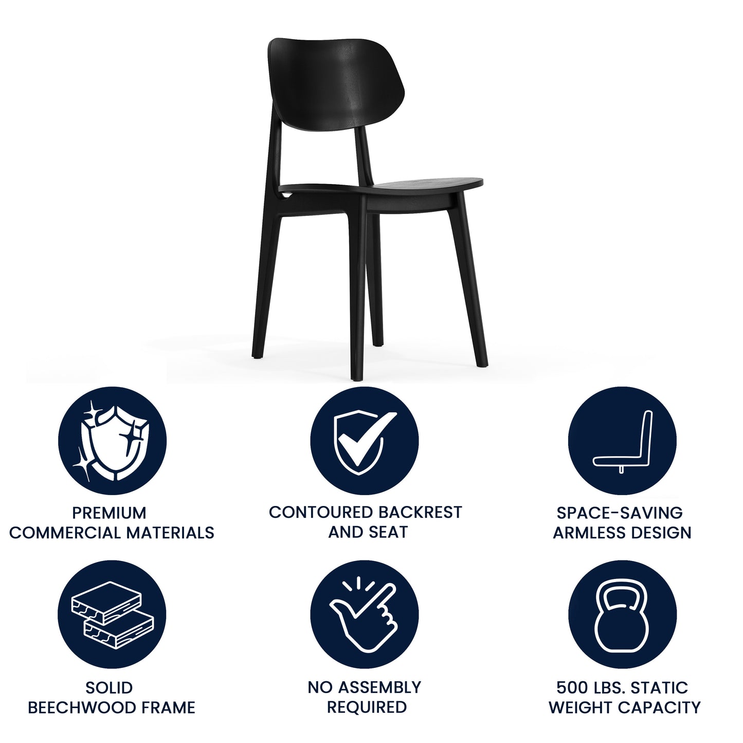 Verona Commercial Grade Solid Wood Dining Chair with Curved Oval Backrest in Black Black
