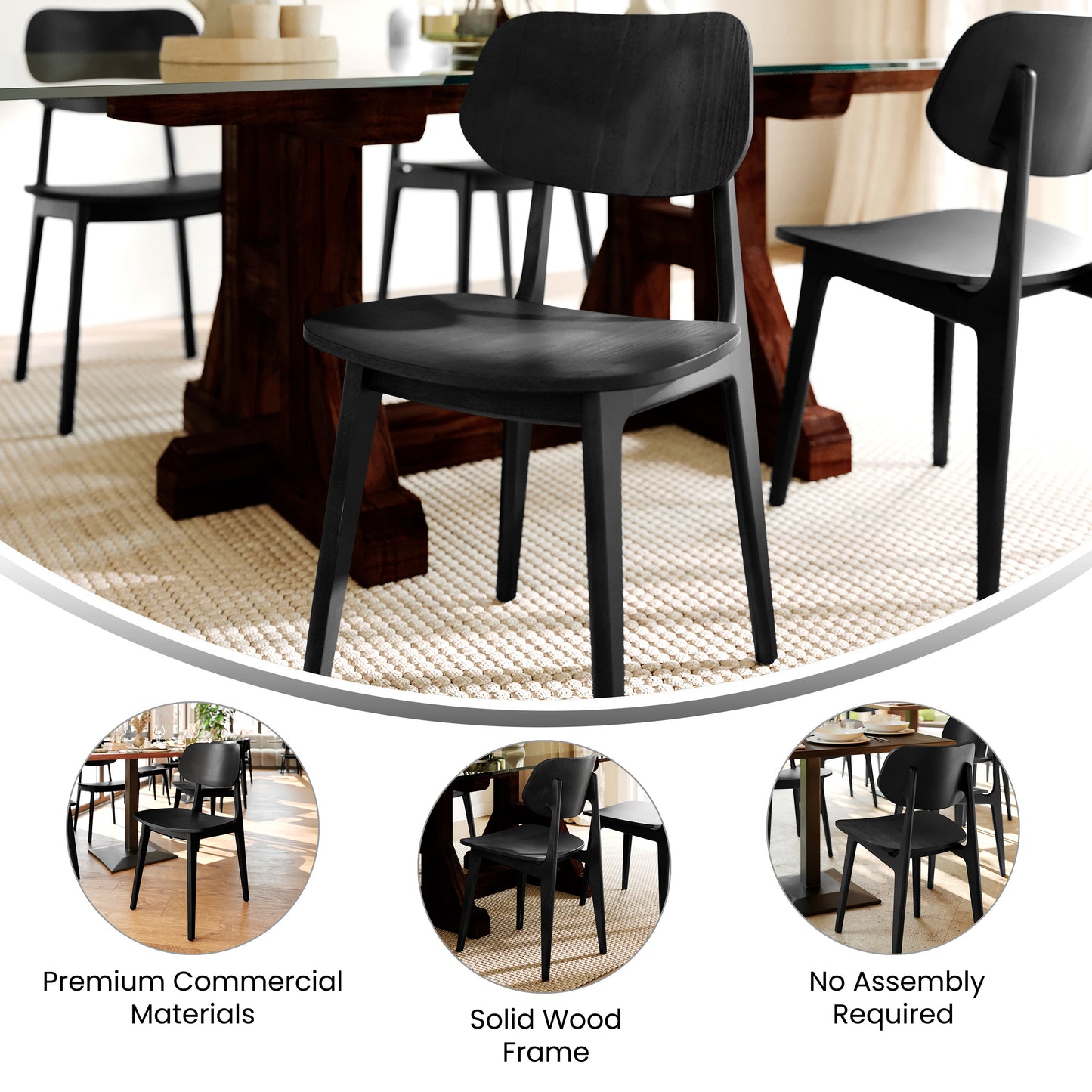 Verona Commercial Grade Solid Wood Dining Chair with Curved Oval Backrest in Black Black