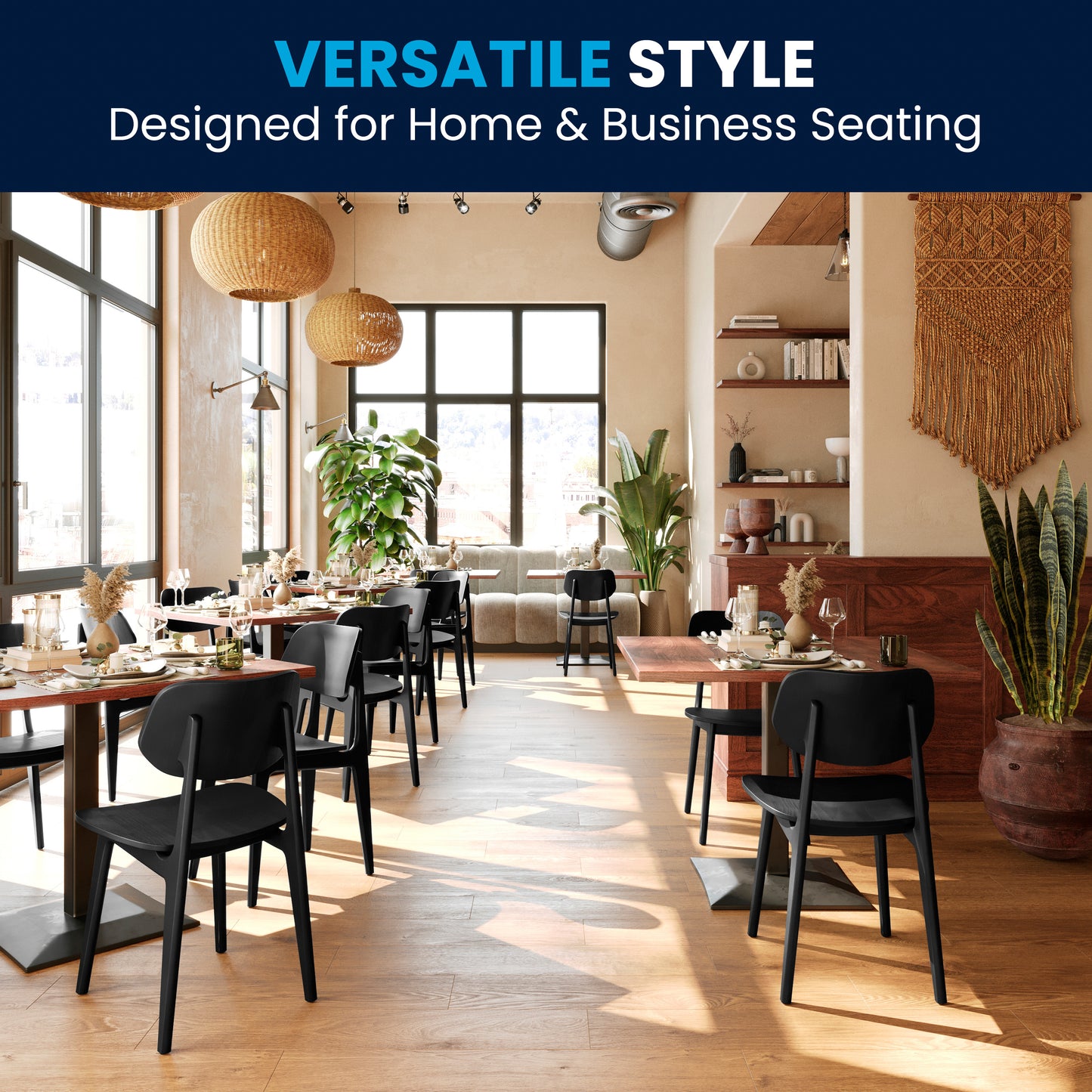 Verona Commercial Grade Solid Wood Dining Chair with Curved Oval Backrest in Black Black