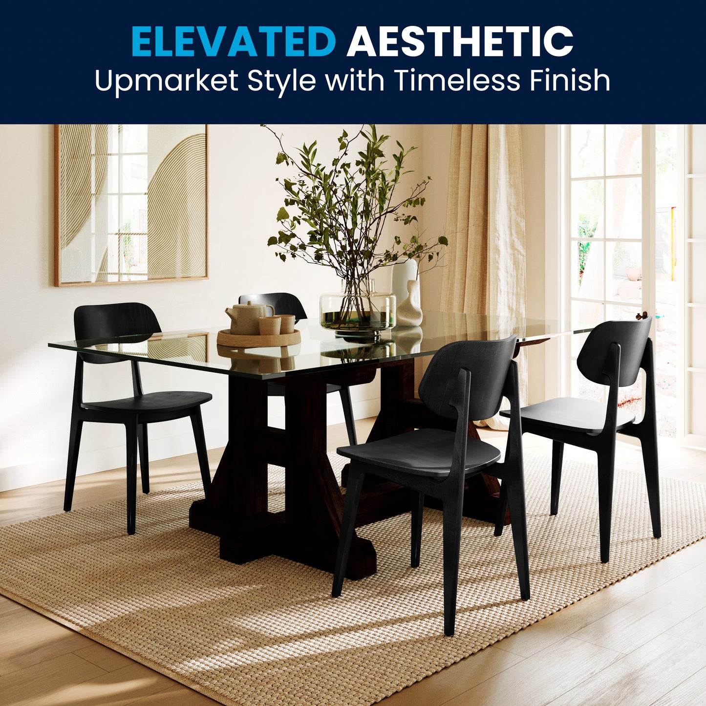 Verona Commercial Grade Solid Wood Dining Chair with Curved Oval Backrest in Black Black
