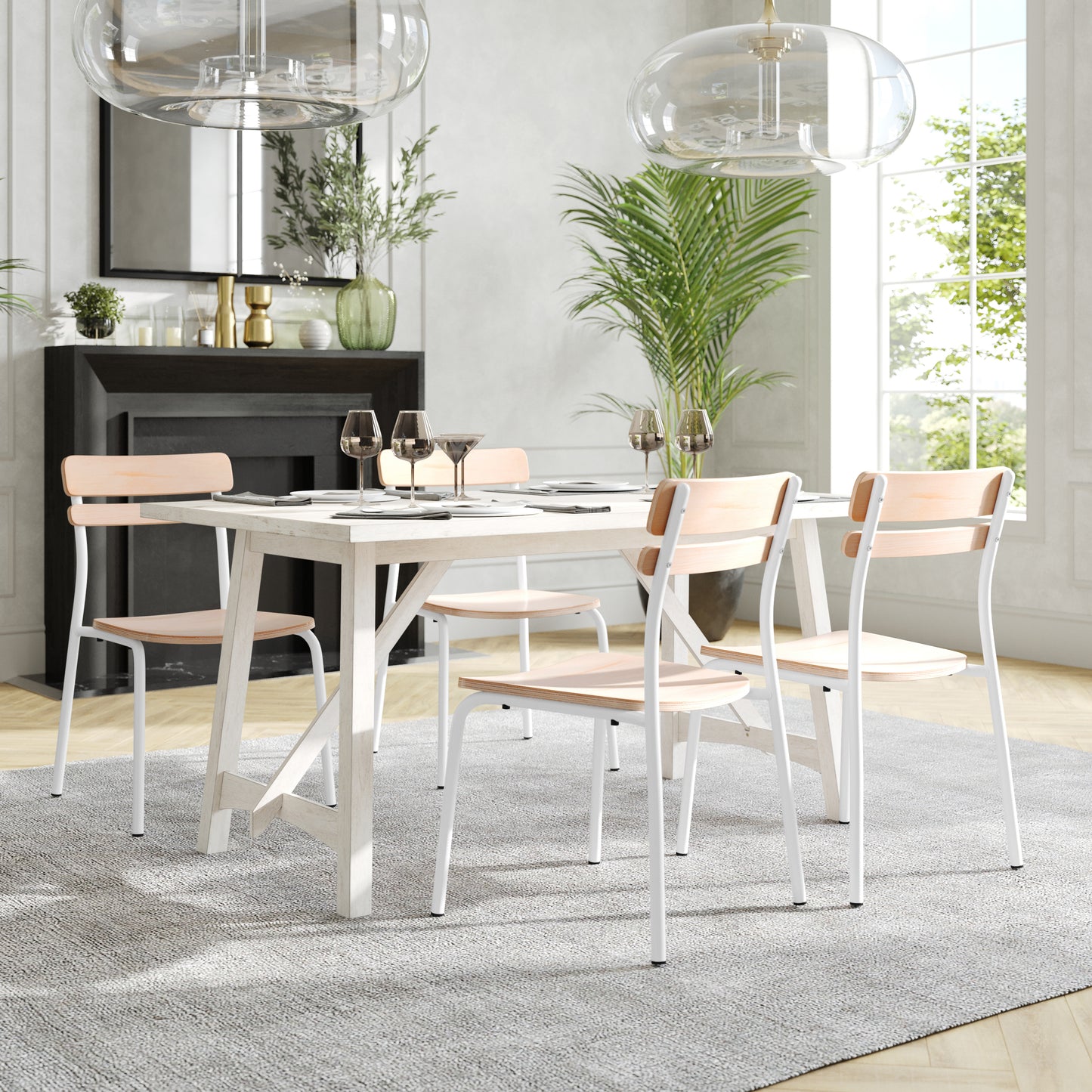 Cyprus Commercial Grade Solid Wood Dining Chair with White Metal Frame and Antique White Finish Antique White