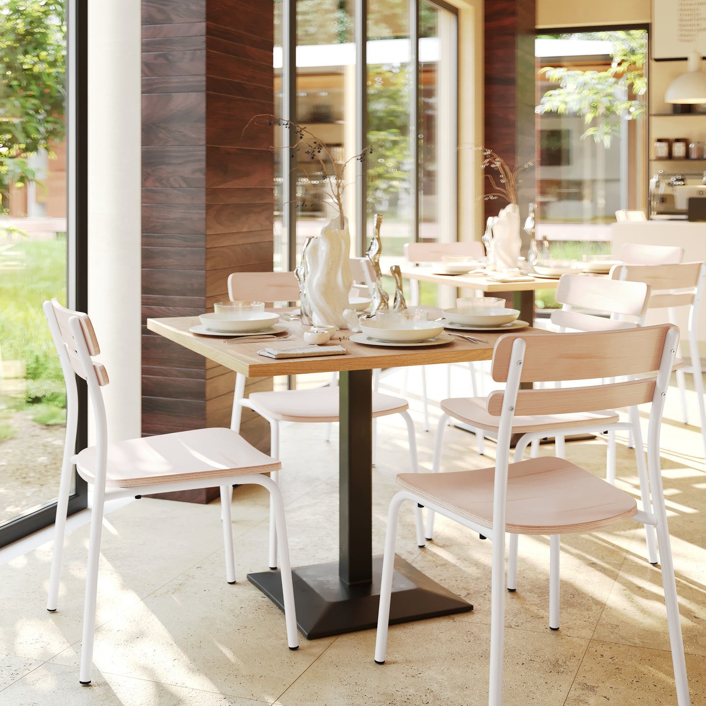 Cyprus Commercial Grade Solid Wood Dining Chair with White Metal Frame and Antique White Finish Antique White