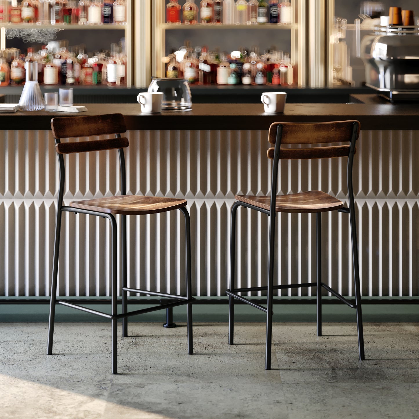 Cyprus Commercial Grade Solid Wood Bar Stool with Black Metal Frame and Antique Copper Finish Antique Copper