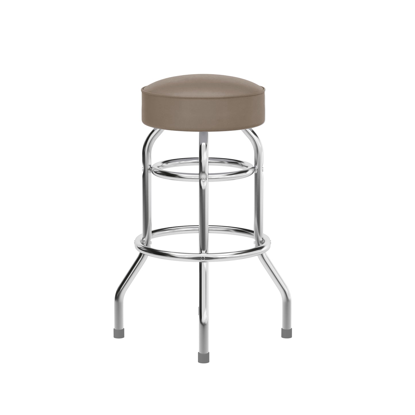 Bruno Double Ring Chrome Barstool with Beige Seat Beige