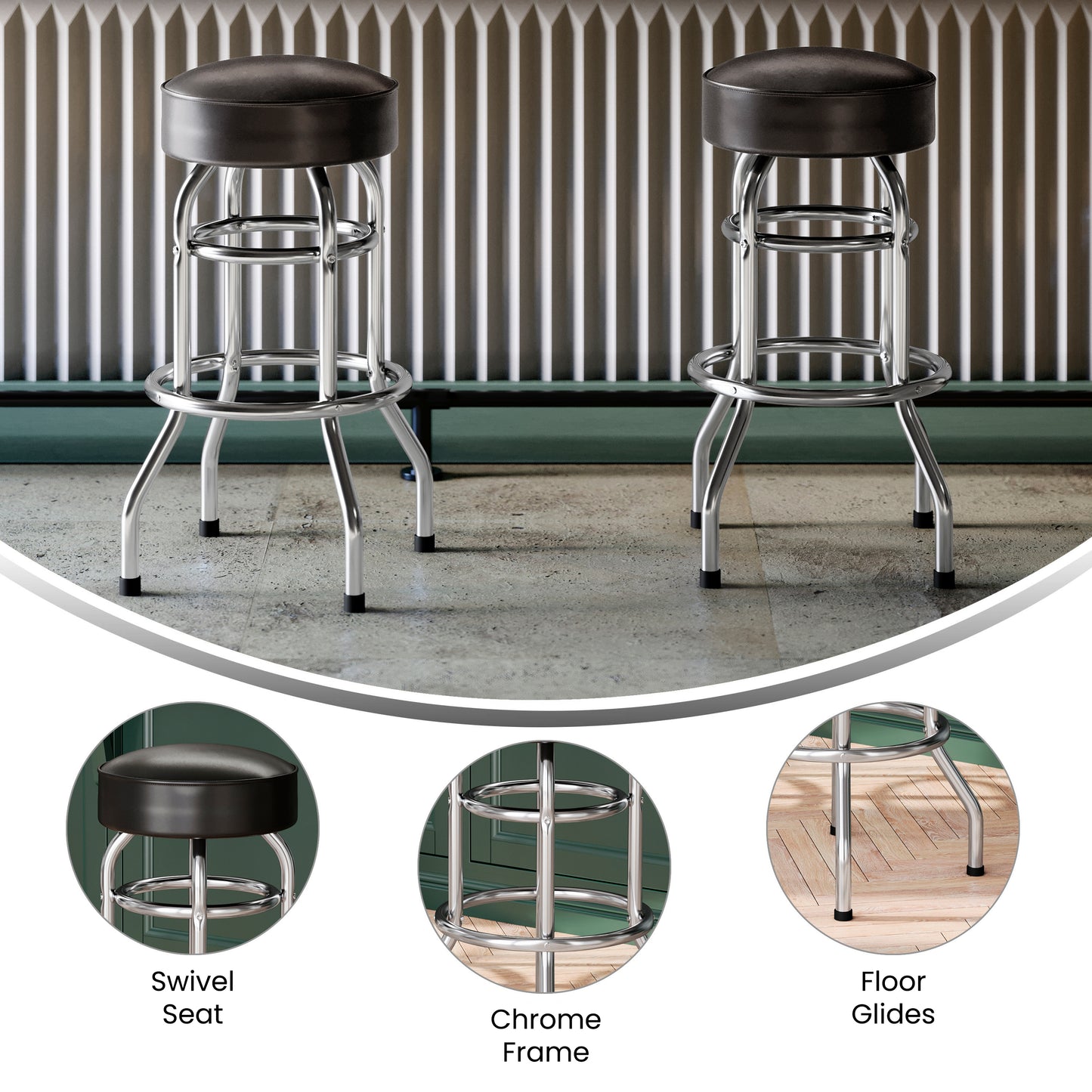 Bruno Double Ring Chrome Barstool with Dark Brown Seat Dark Brown