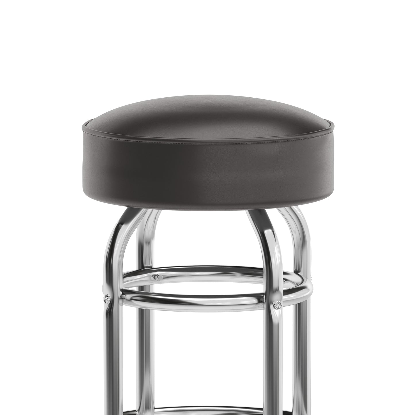 Bruno Double Ring Chrome Barstool with Dark Brown Seat Dark Brown