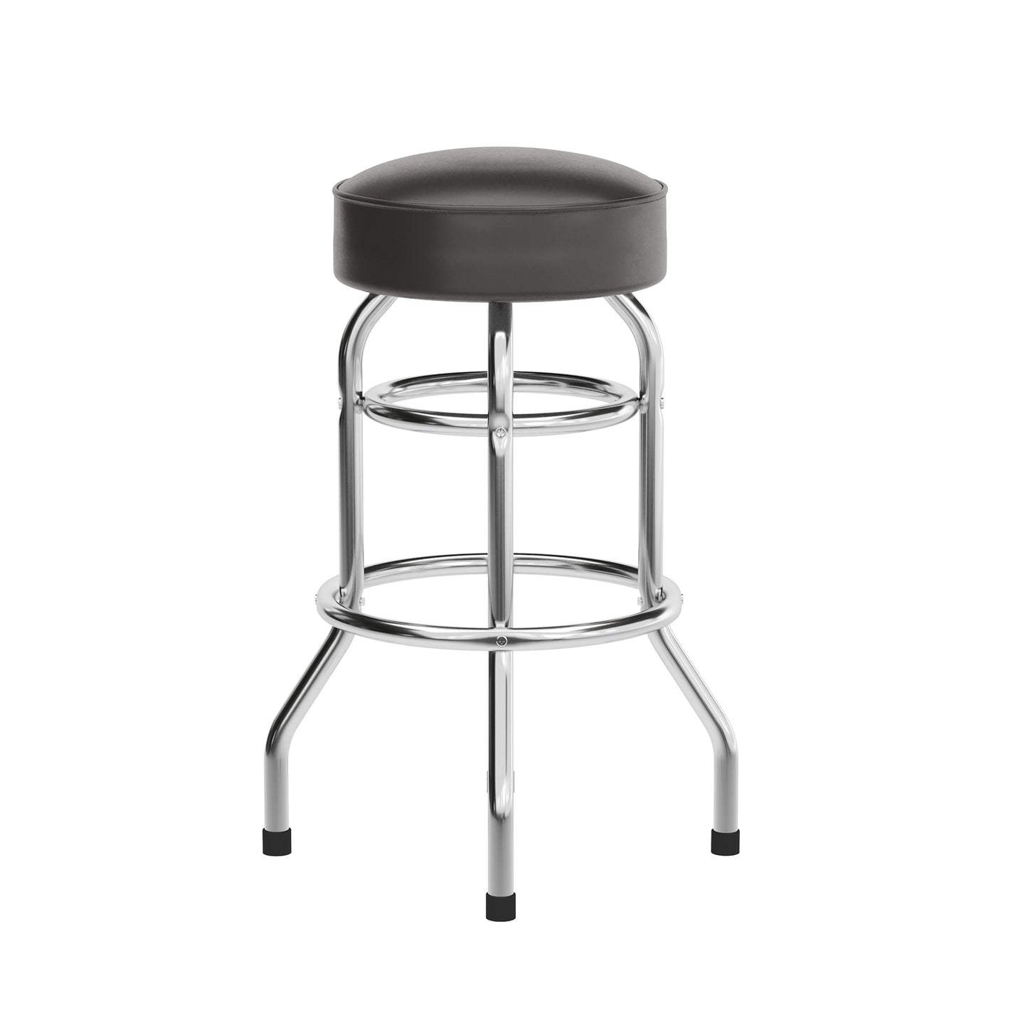 Bruno Double Ring Chrome Barstool with Dark Brown Seat Dark Brown
