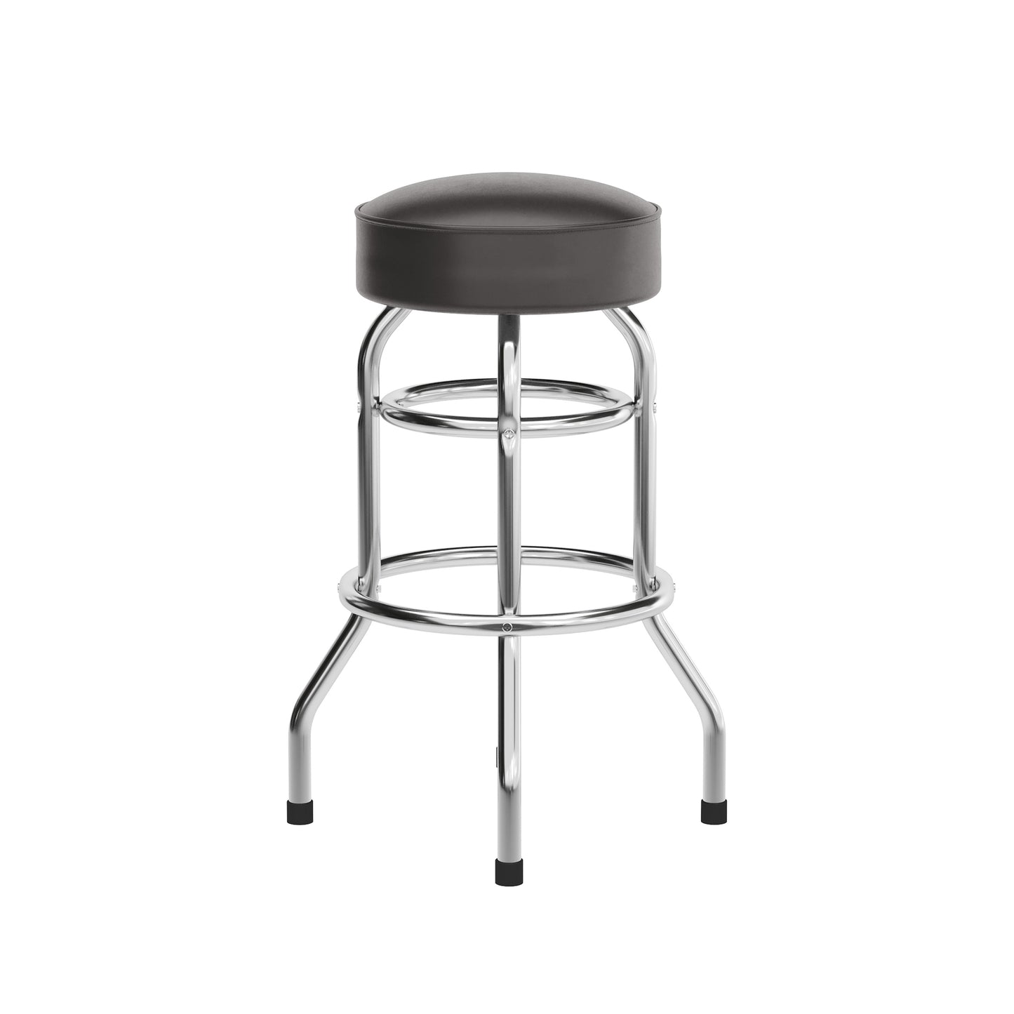 Bruno Double Ring Chrome Barstool with Dark Brown Seat Dark Brown