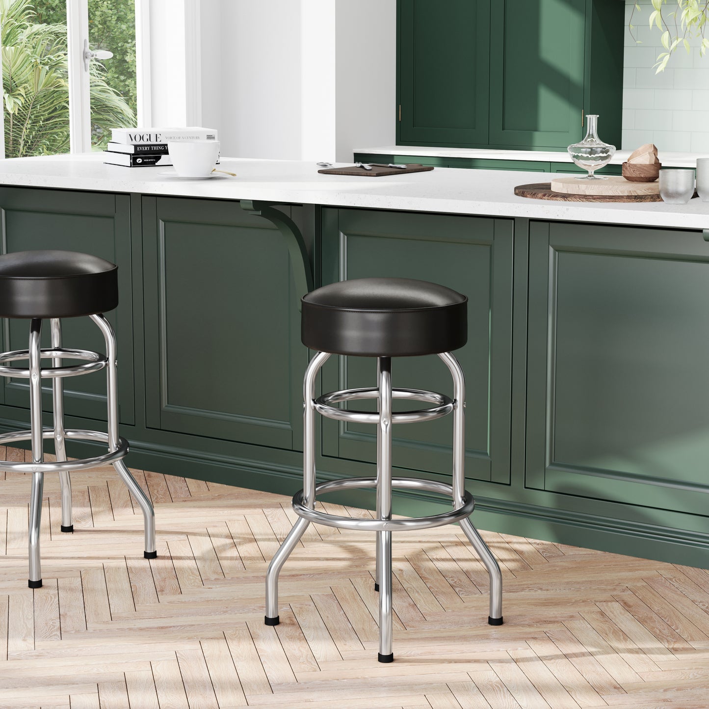Bruno Double Ring Chrome Barstool with Dark Brown Seat Dark Brown