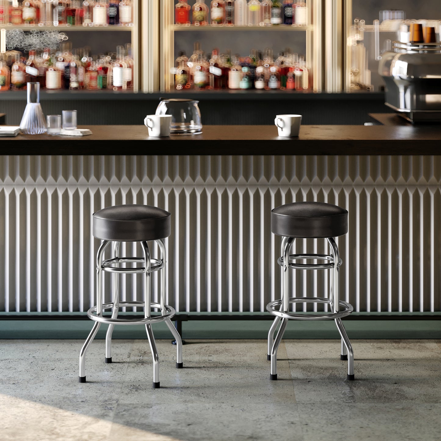Bruno Double Ring Chrome Barstool with Dark Brown Seat Dark Brown