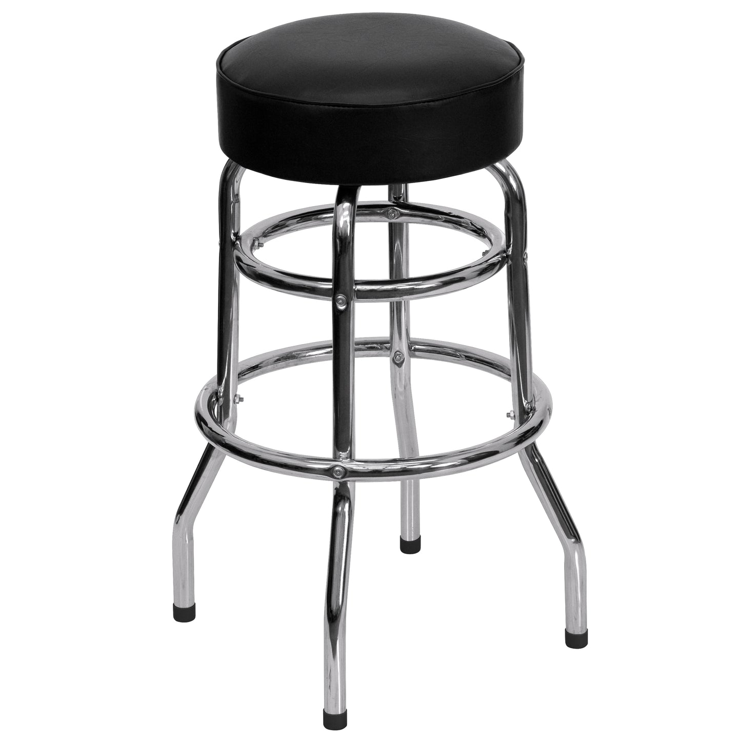 Bruno Double Ring Chrome Barstool with Black Seat Black