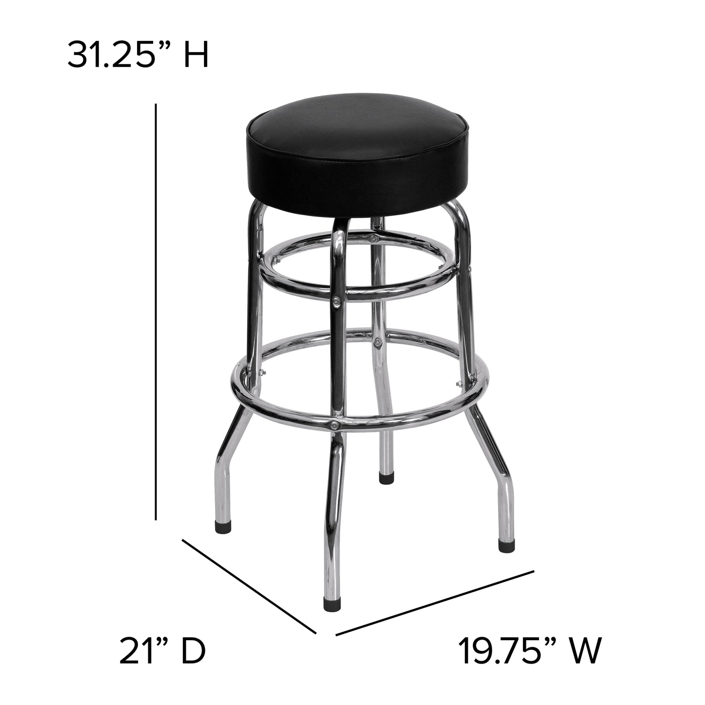 Bruno Double Ring Chrome Barstool with Black Seat Black
