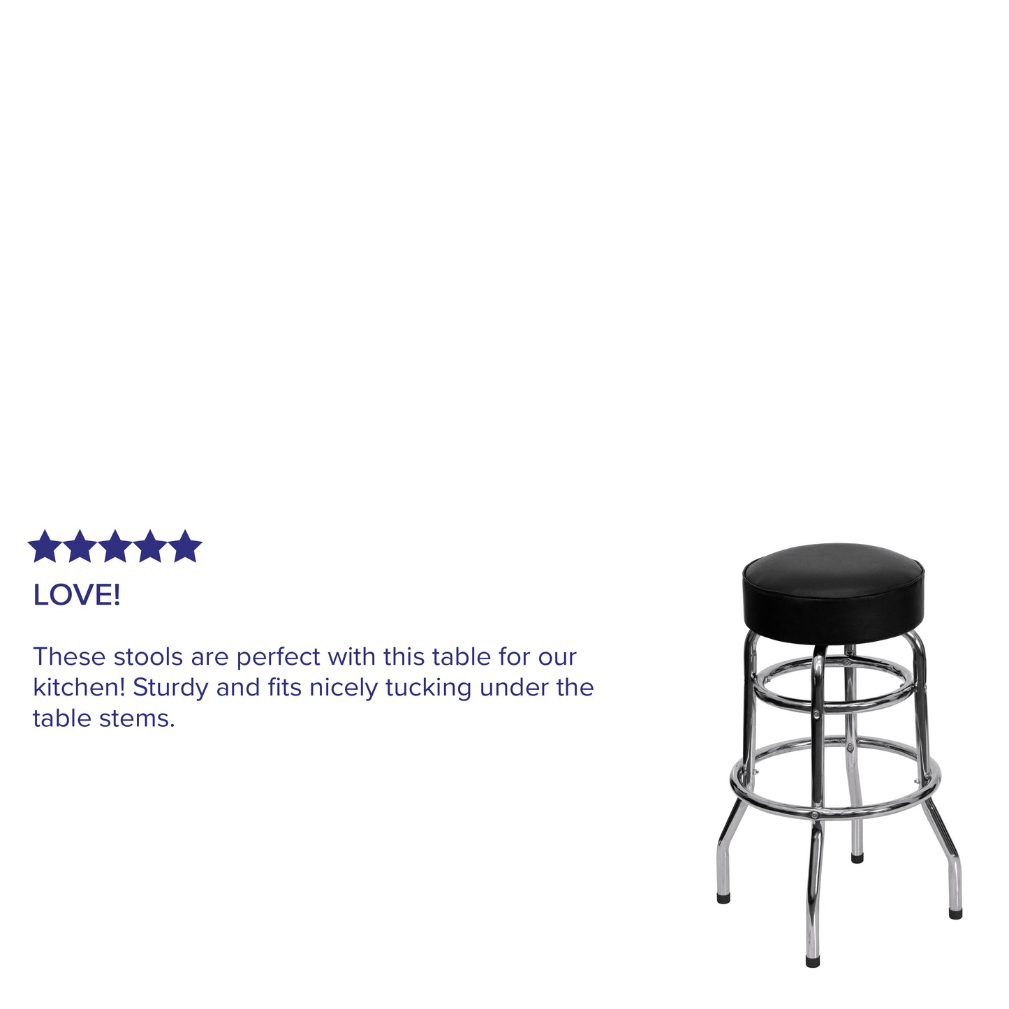 Bruno Double Ring Chrome Barstool with Black Seat Black
