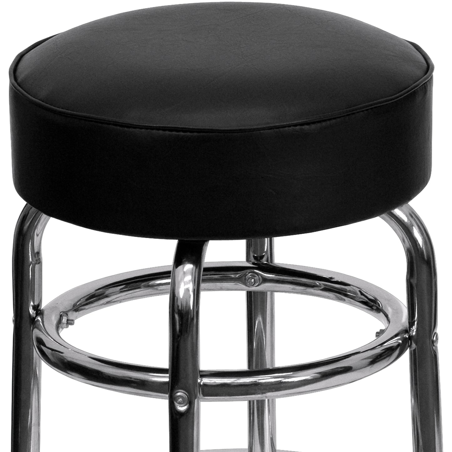 Bruno Double Ring Chrome Barstool with Black Seat Black