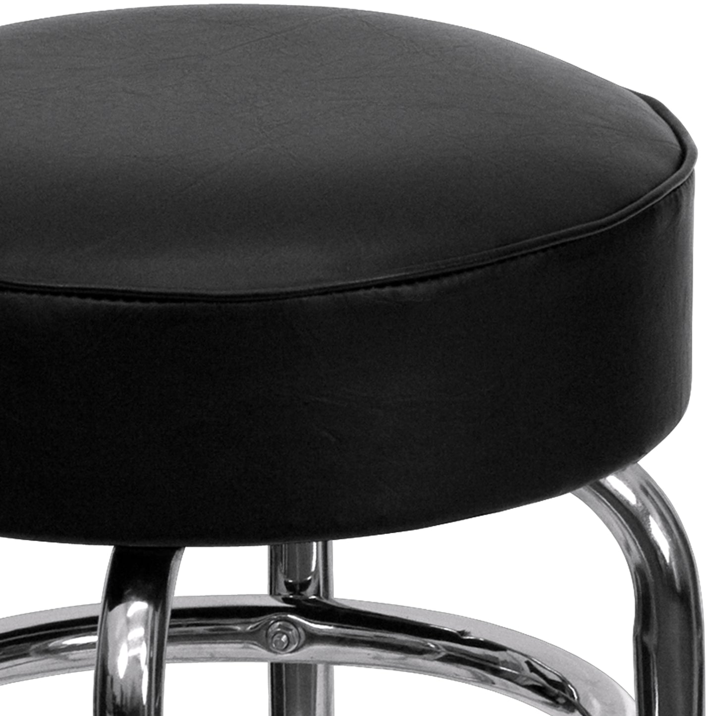 Bruno Double Ring Chrome Barstool with Black Seat Black
