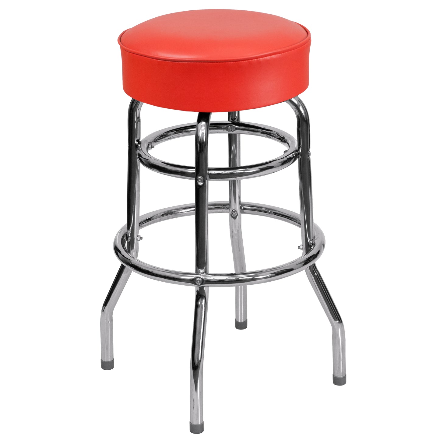 Bruno Double Ring Chrome Barstool with Red Seat Red