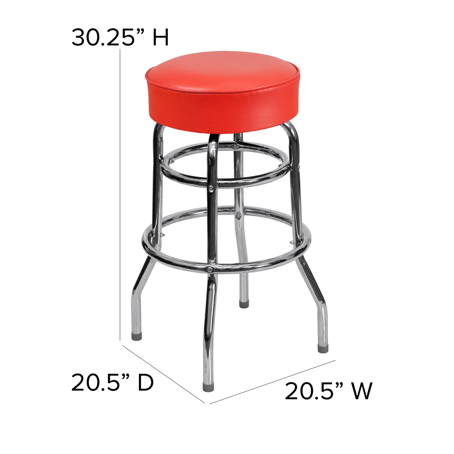 Bruno Double Ring Chrome Barstool with Red Seat Red