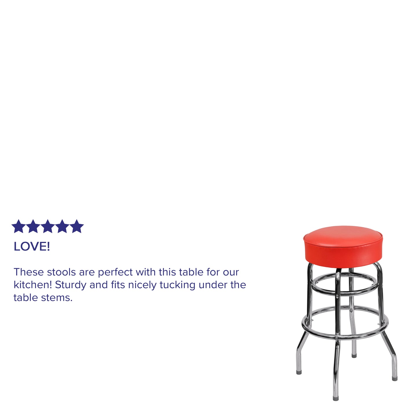 Bruno Double Ring Chrome Barstool with Red Seat Red