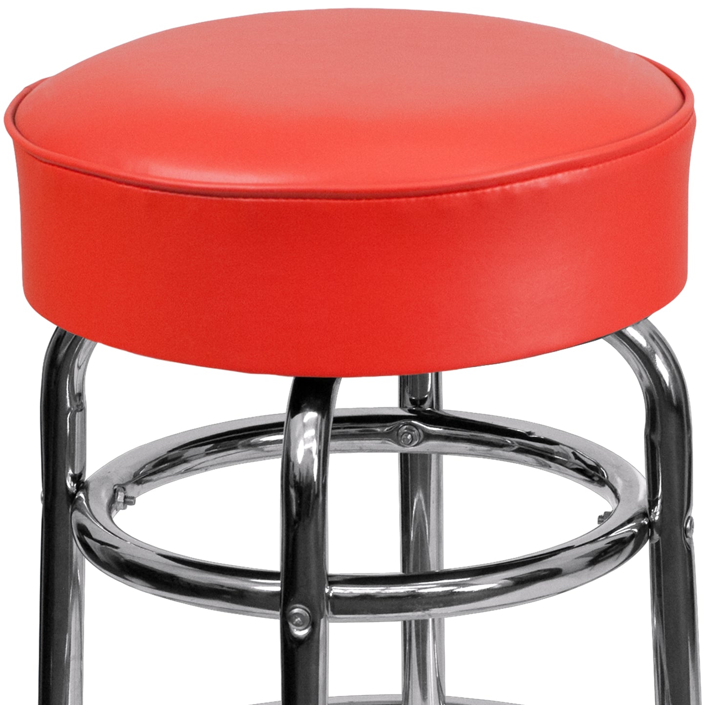 Bruno Double Ring Chrome Barstool with Red Seat Red