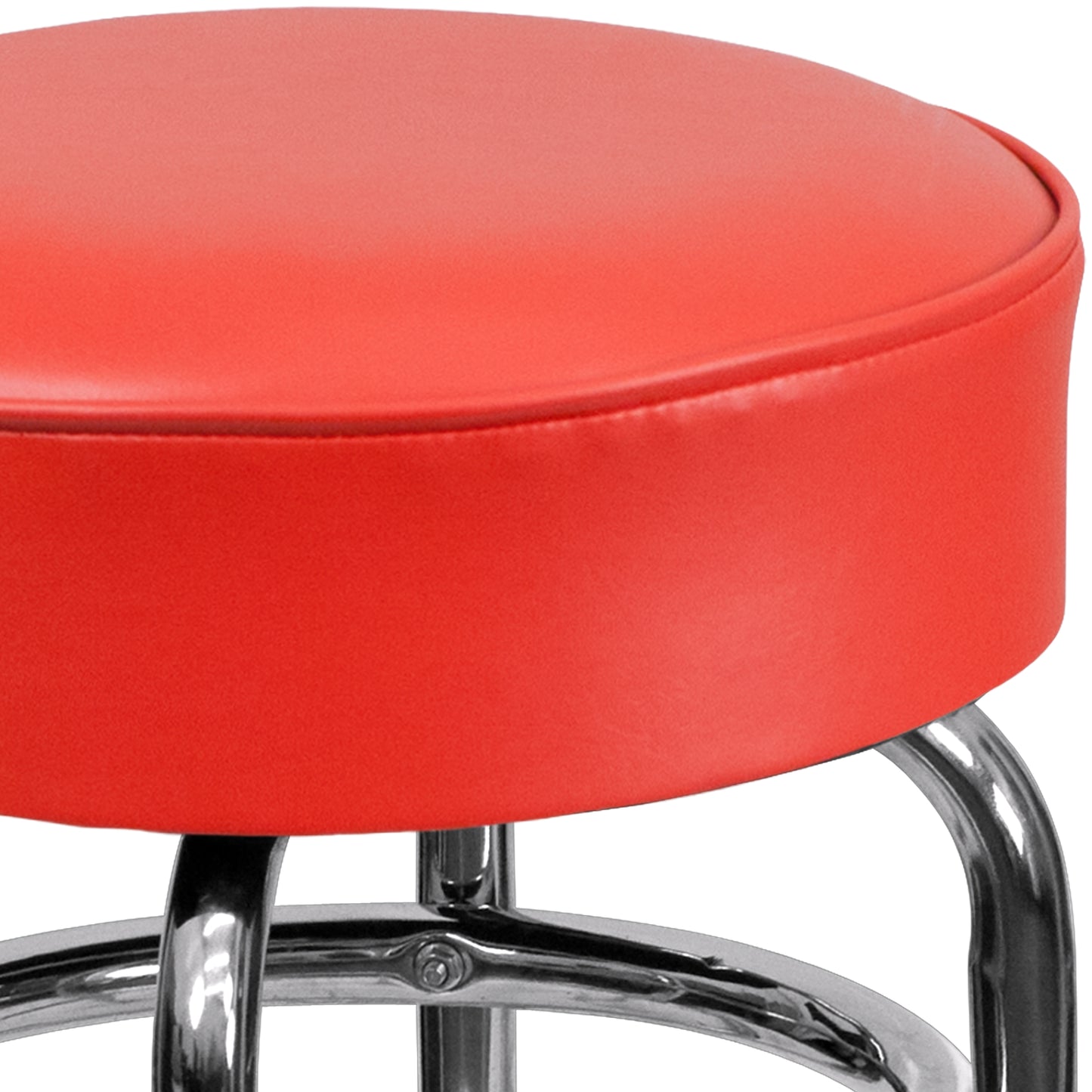 Bruno Double Ring Chrome Barstool with Red Seat Red