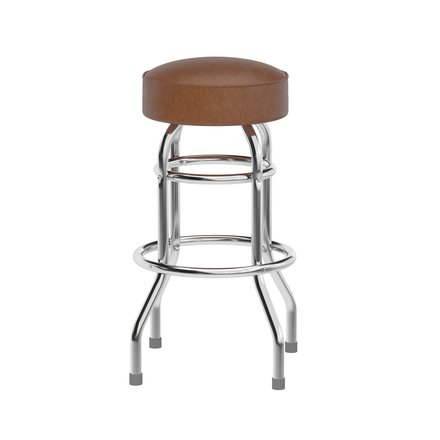 Bruno Double Ring Chrome Barstool with Weathered Brown Seat Weathered Brown
