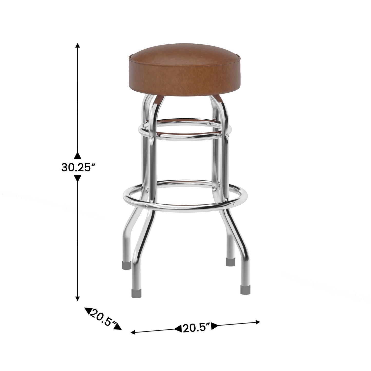 Bruno Double Ring Chrome Barstool with Weathered Brown Seat Weathered Brown