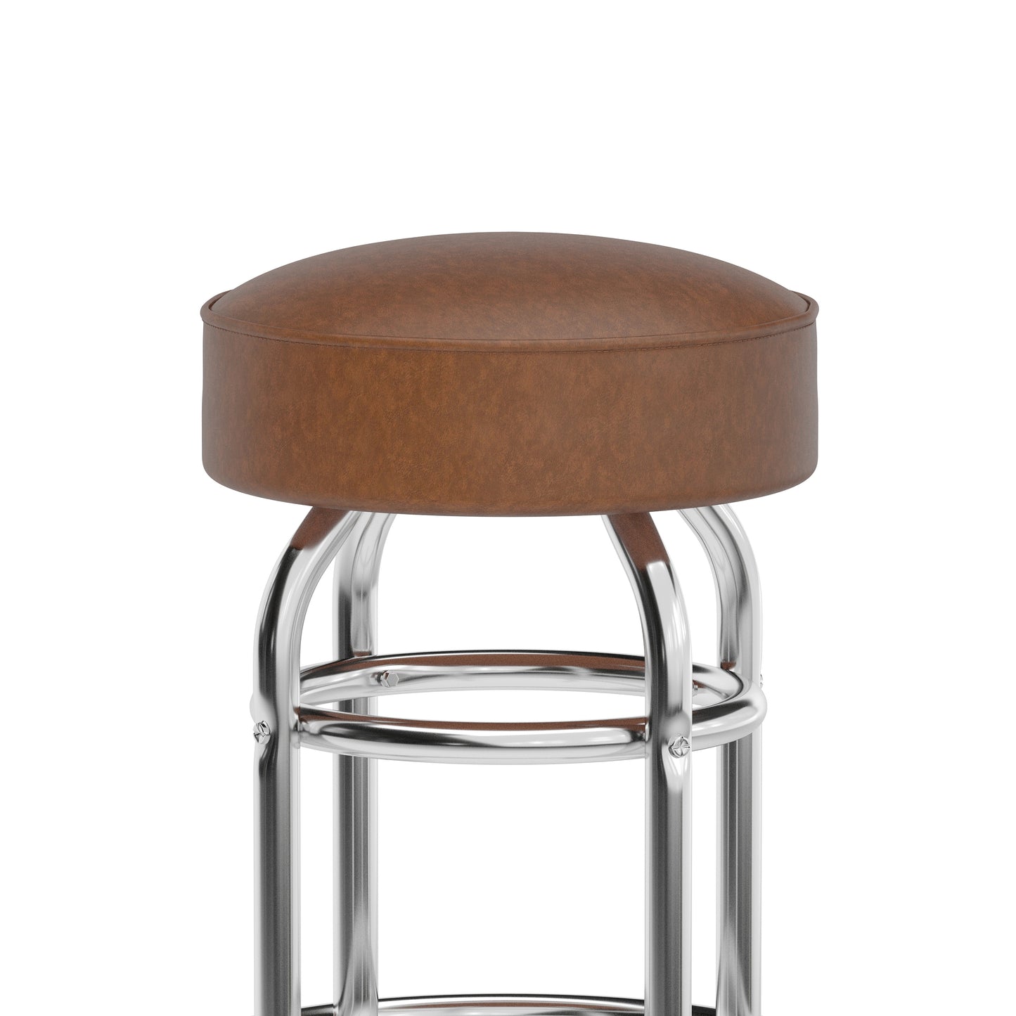 Bruno Double Ring Chrome Barstool with Weathered Brown Seat Weathered Brown